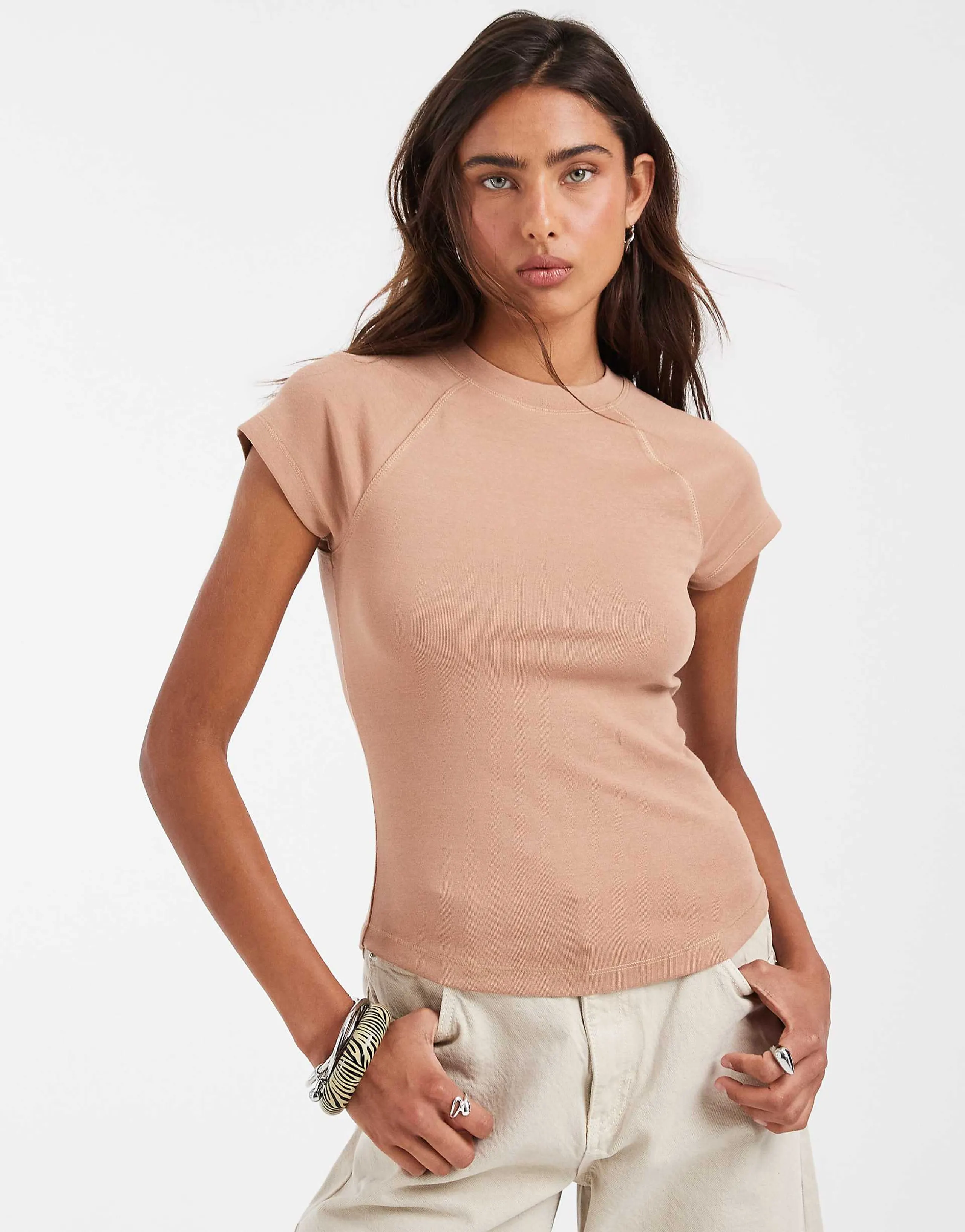 ASOS DESIGN shrunken raglan baby tee in washed stone