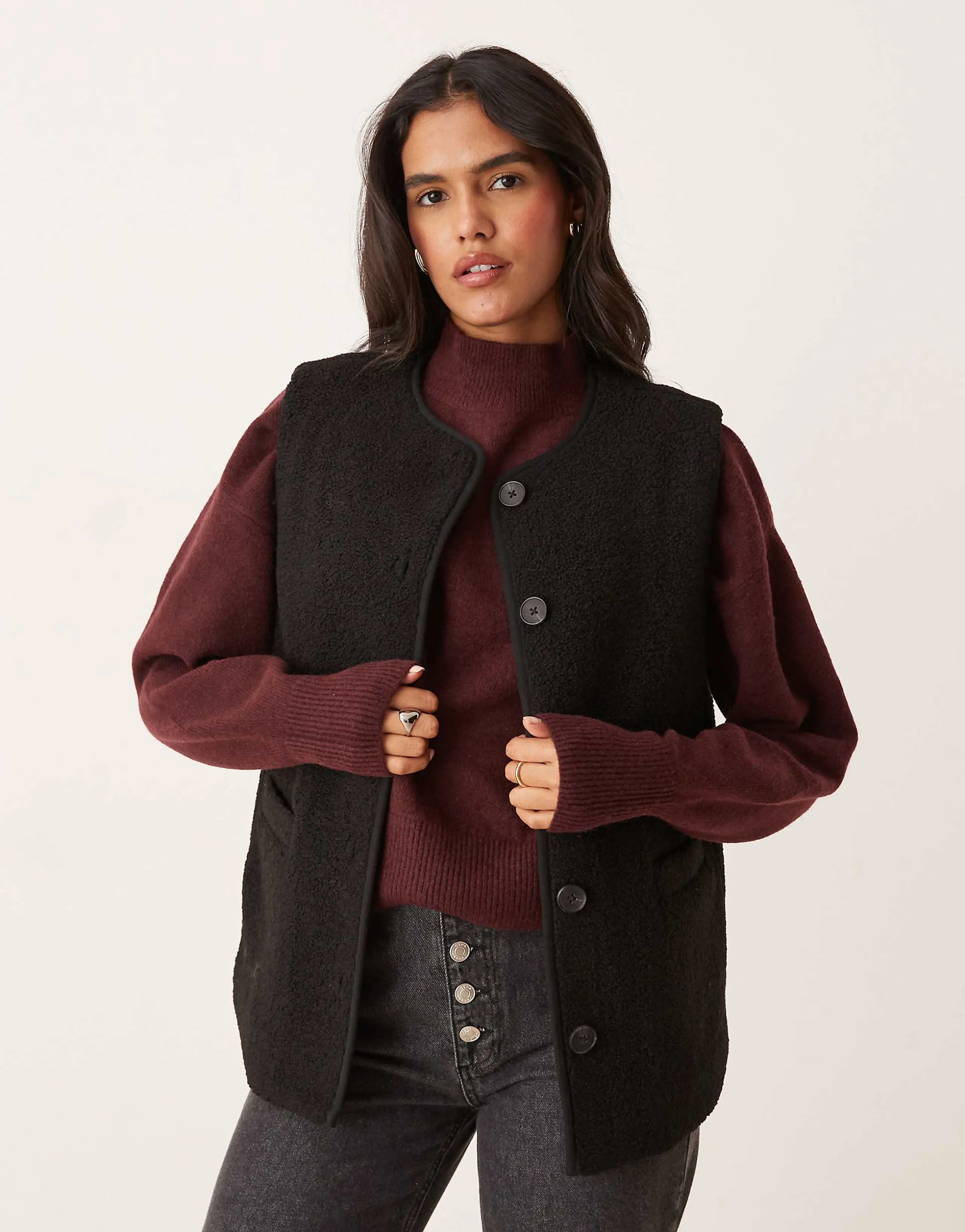 Nobody's Child button up teddy vest in black