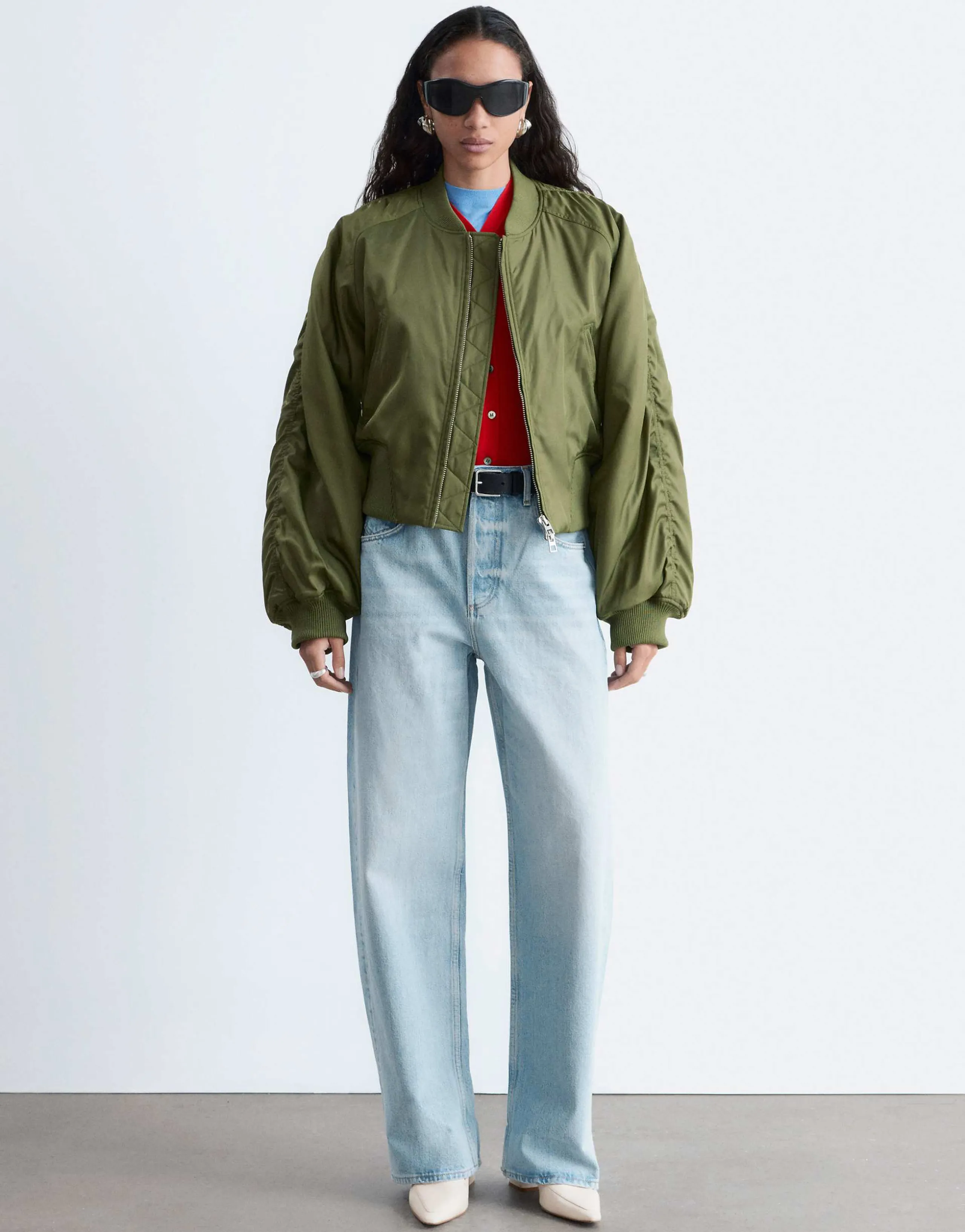 & Other Stories balloon fit jeans with cuffed hem in light dusty blue wash