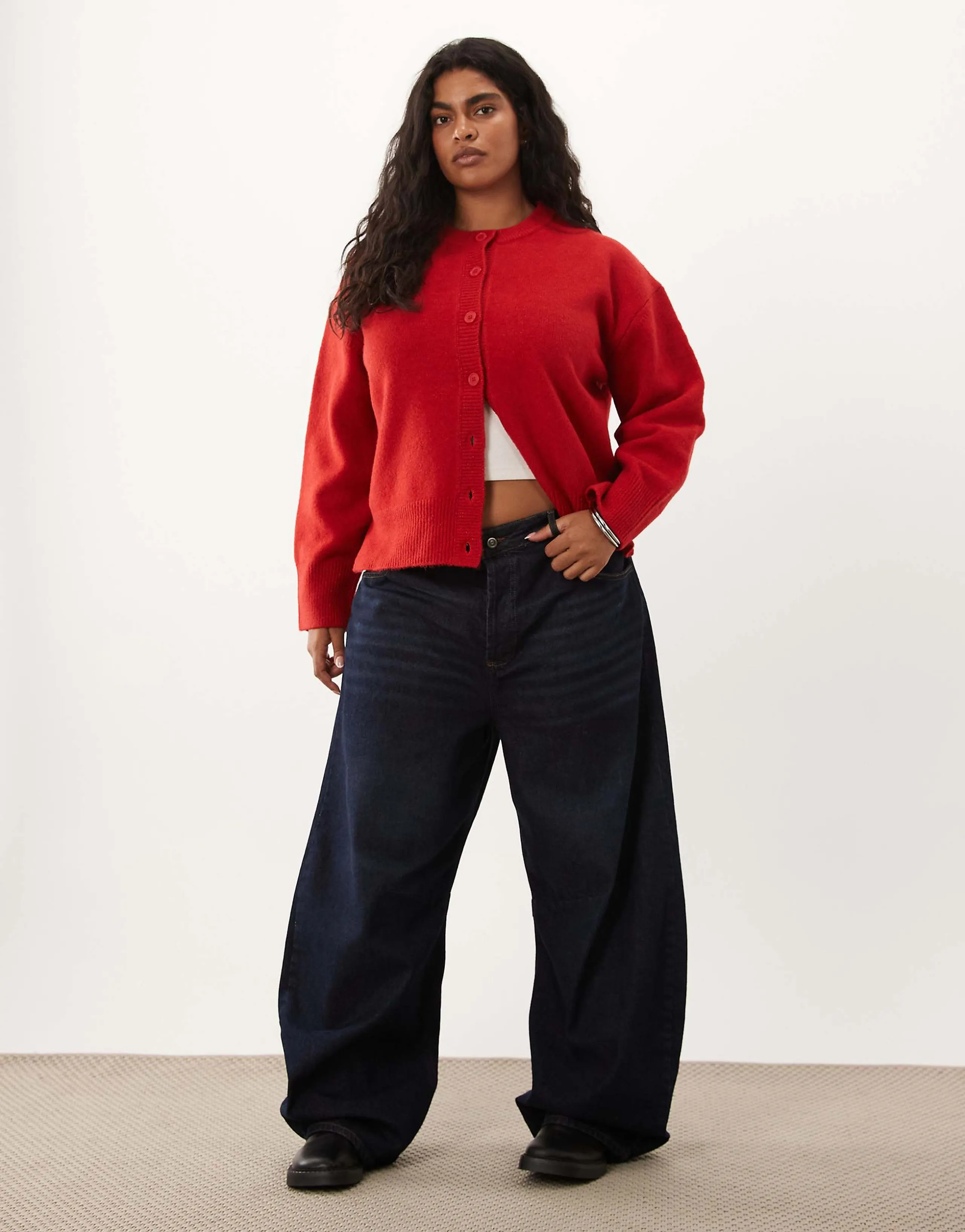 ASOS DESIGN Curve boxy cardigan with side slit detail in red
