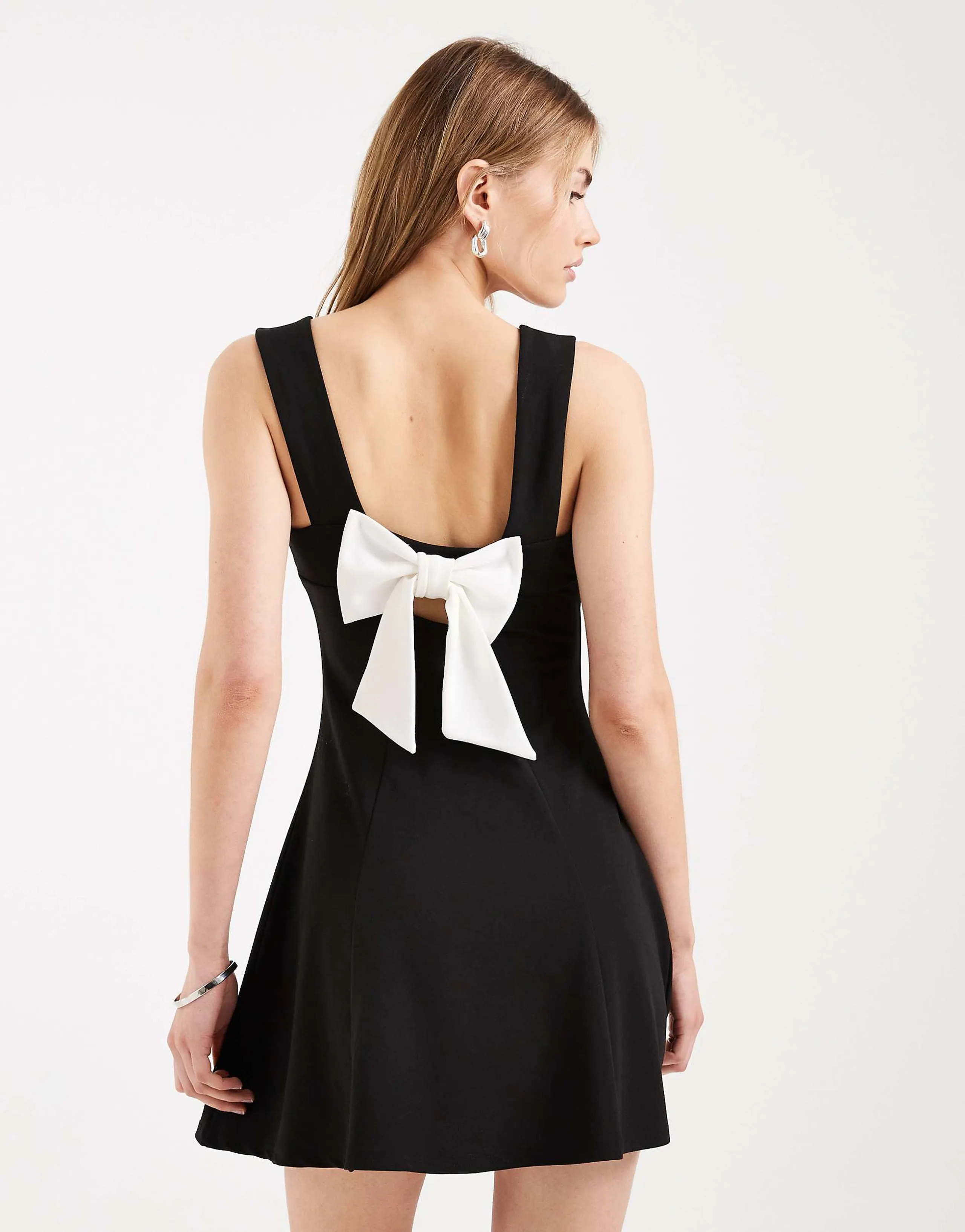 Miss Selfridge bow back mini dress in black