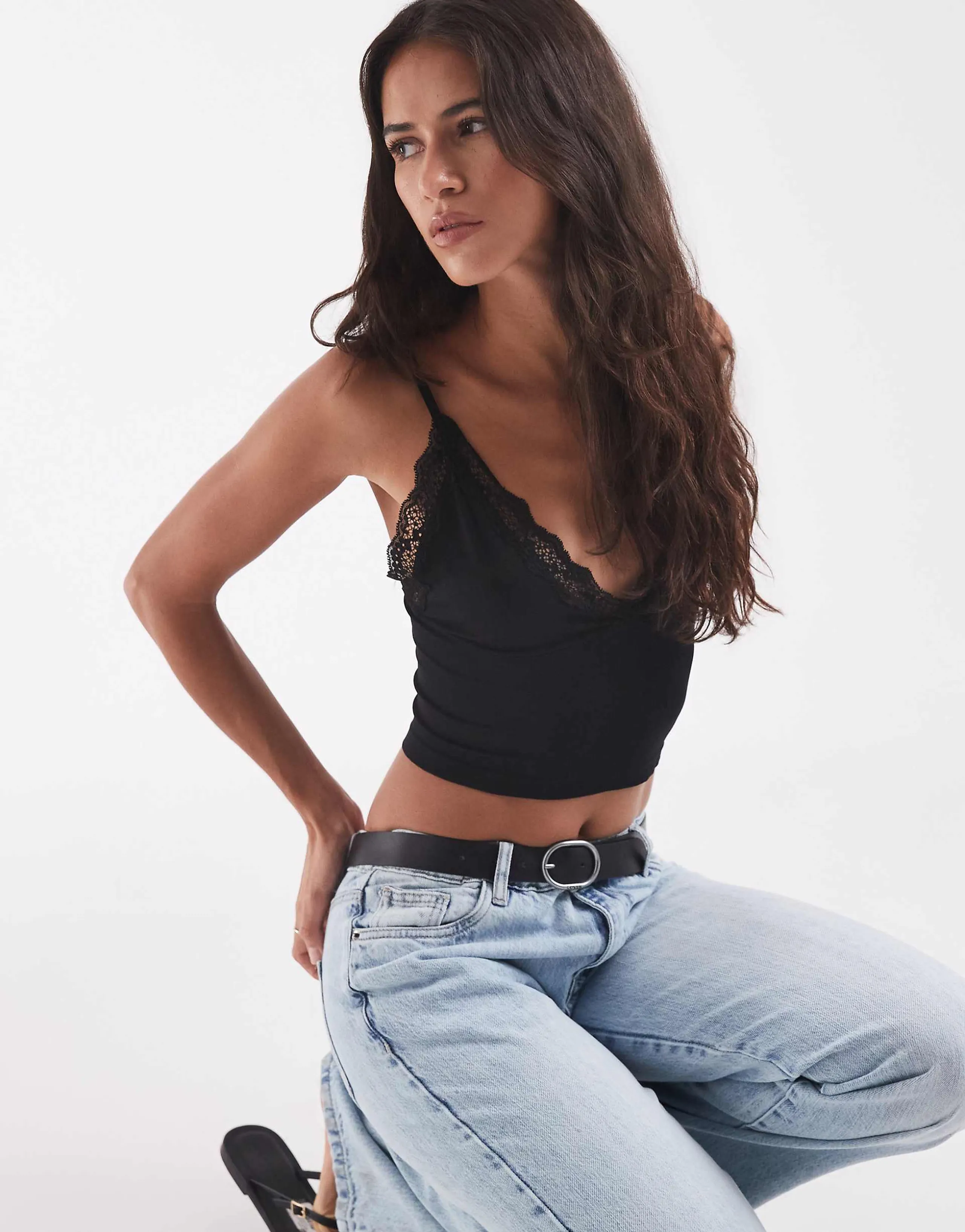 ONLY lace trim cami top in black
