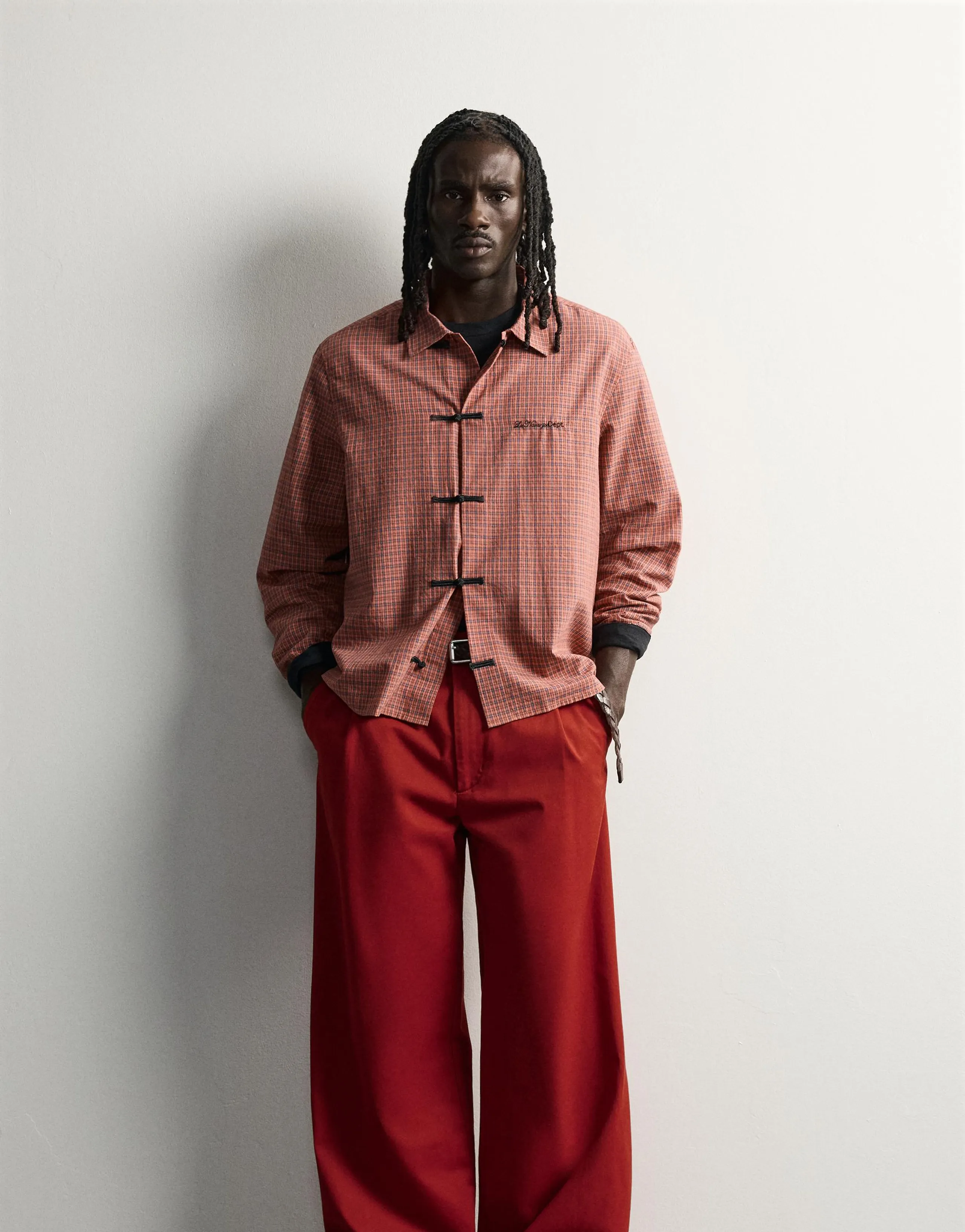 CHECKED KNOT FROG FASTENING SHIRT