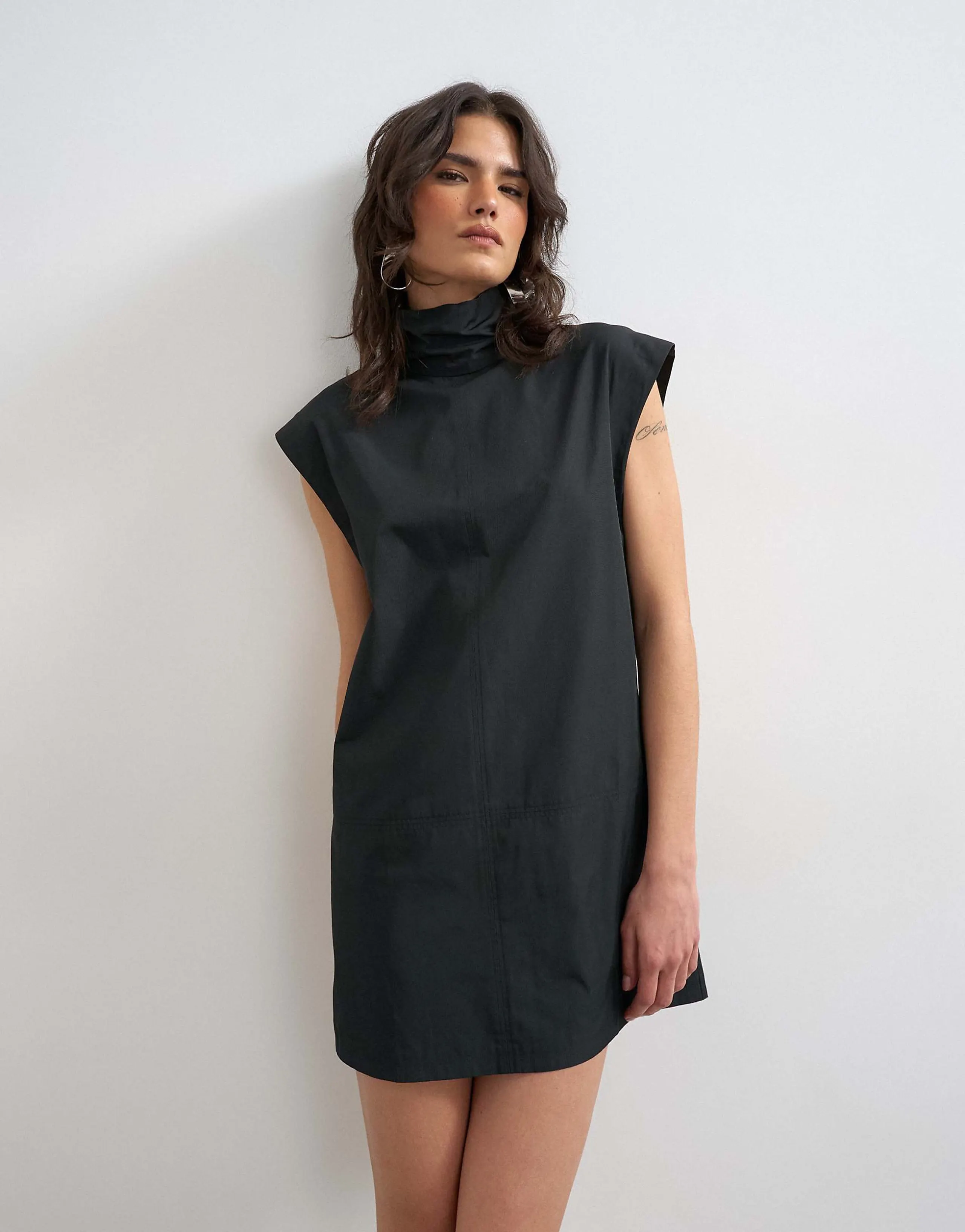 Topshop techy funnel neck mini shift dress in black