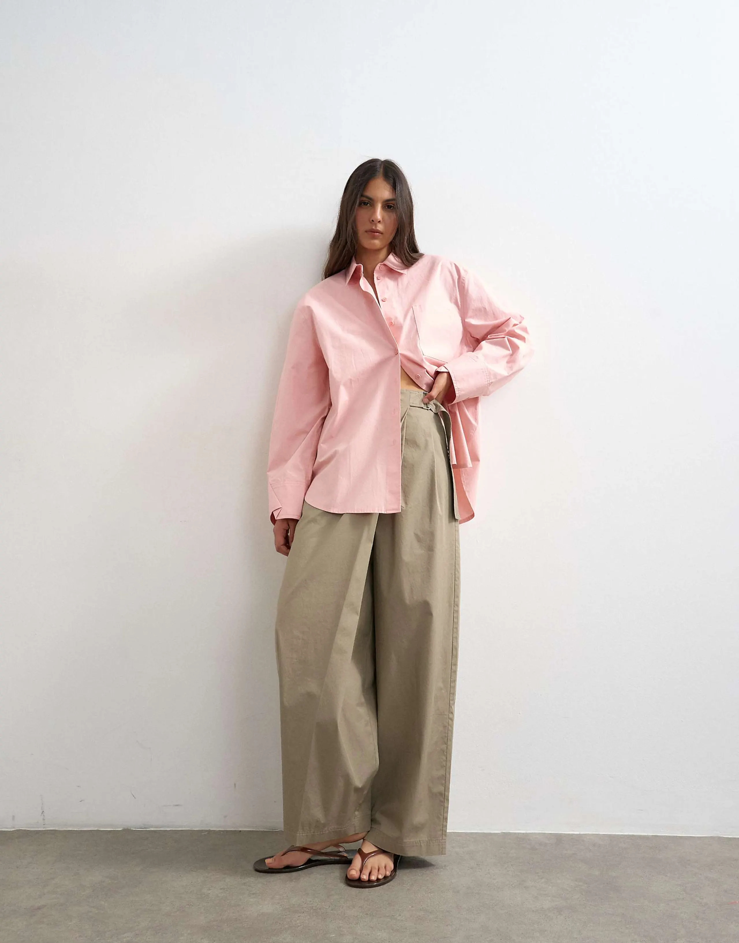 Topshop smart casual techy wrap buckle detail pants in mushroom