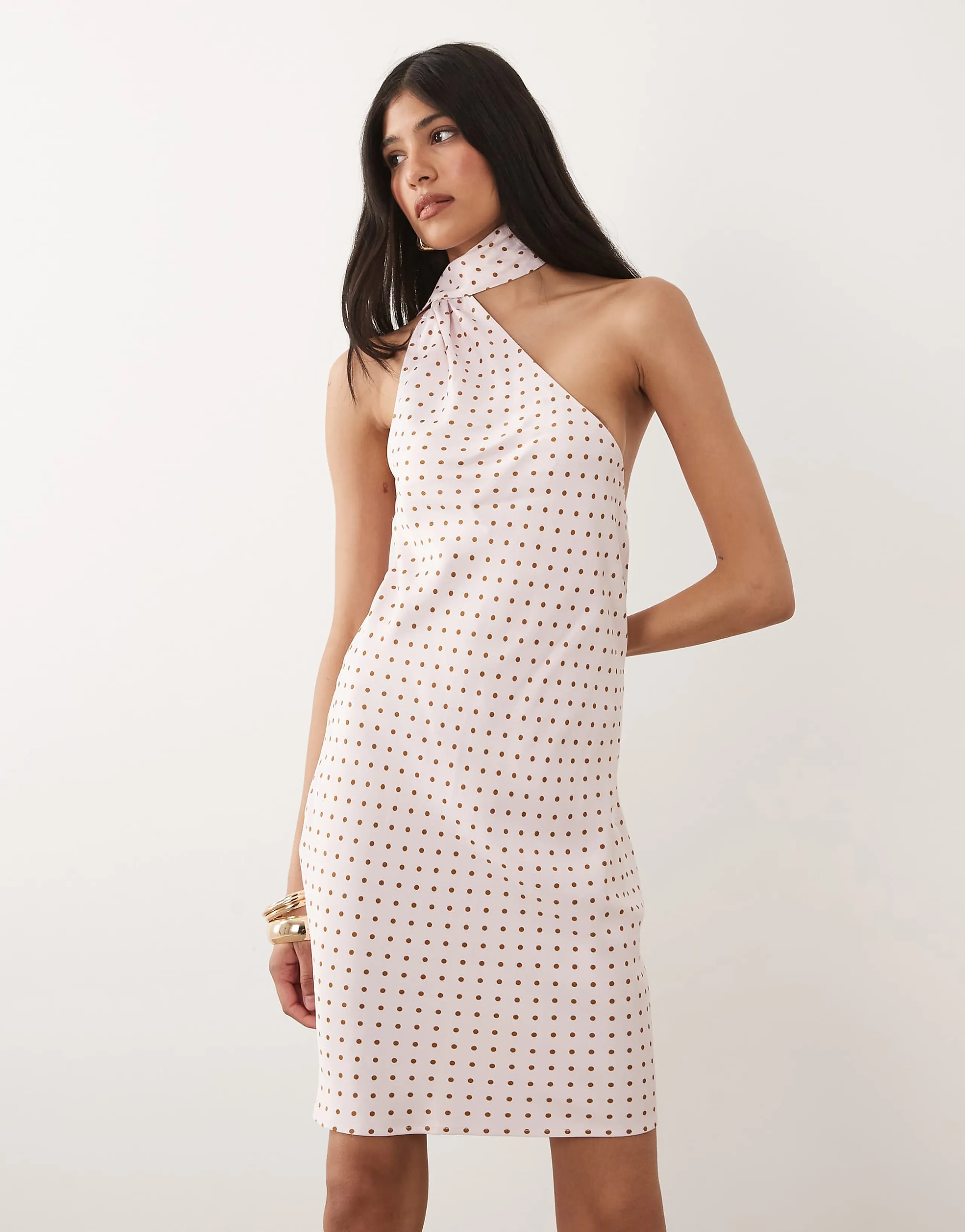 ASOS DESIGN satin scarf mini dress in pink polka dot