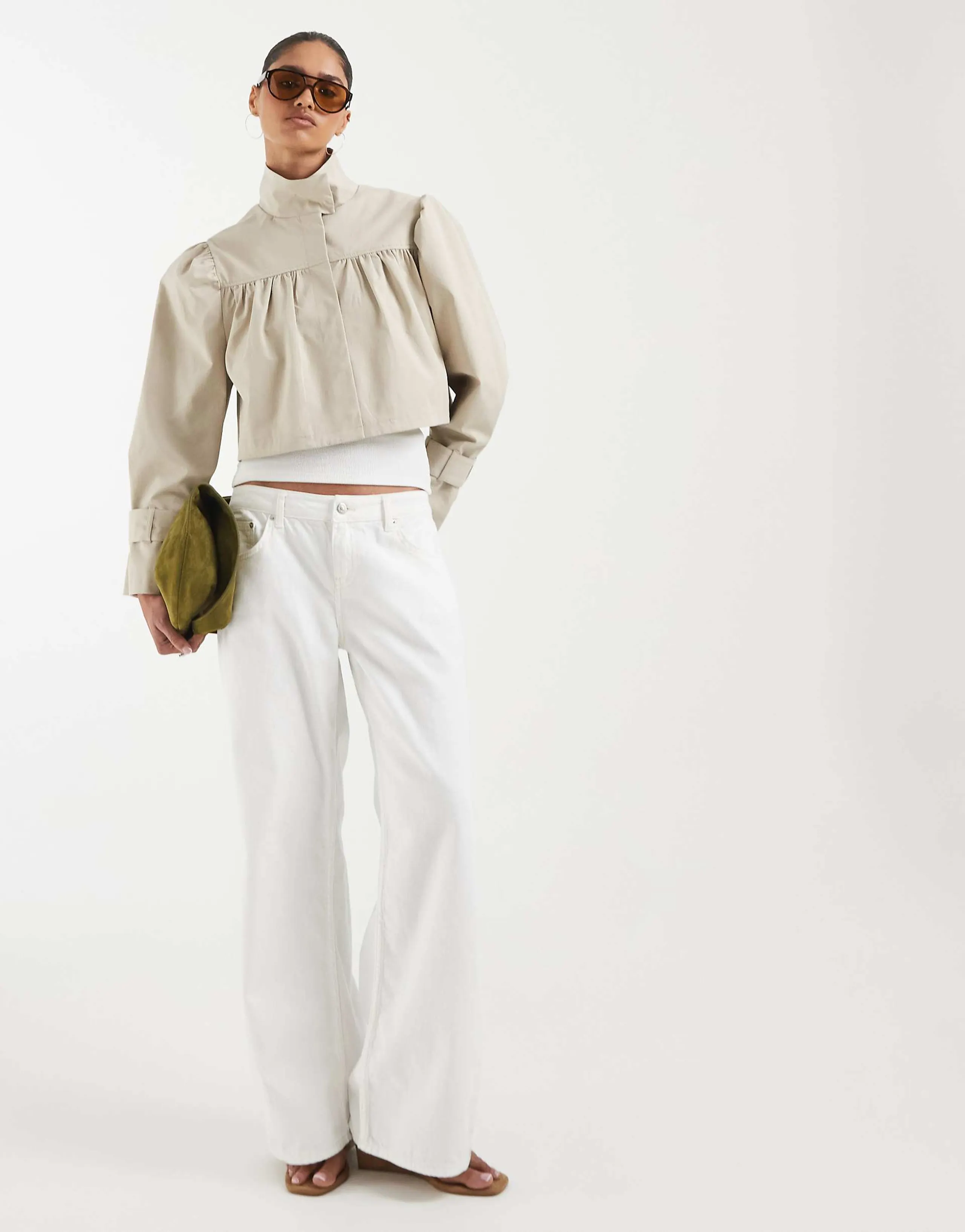 ASOS DESIGN funnel neck jacket in linen in stone