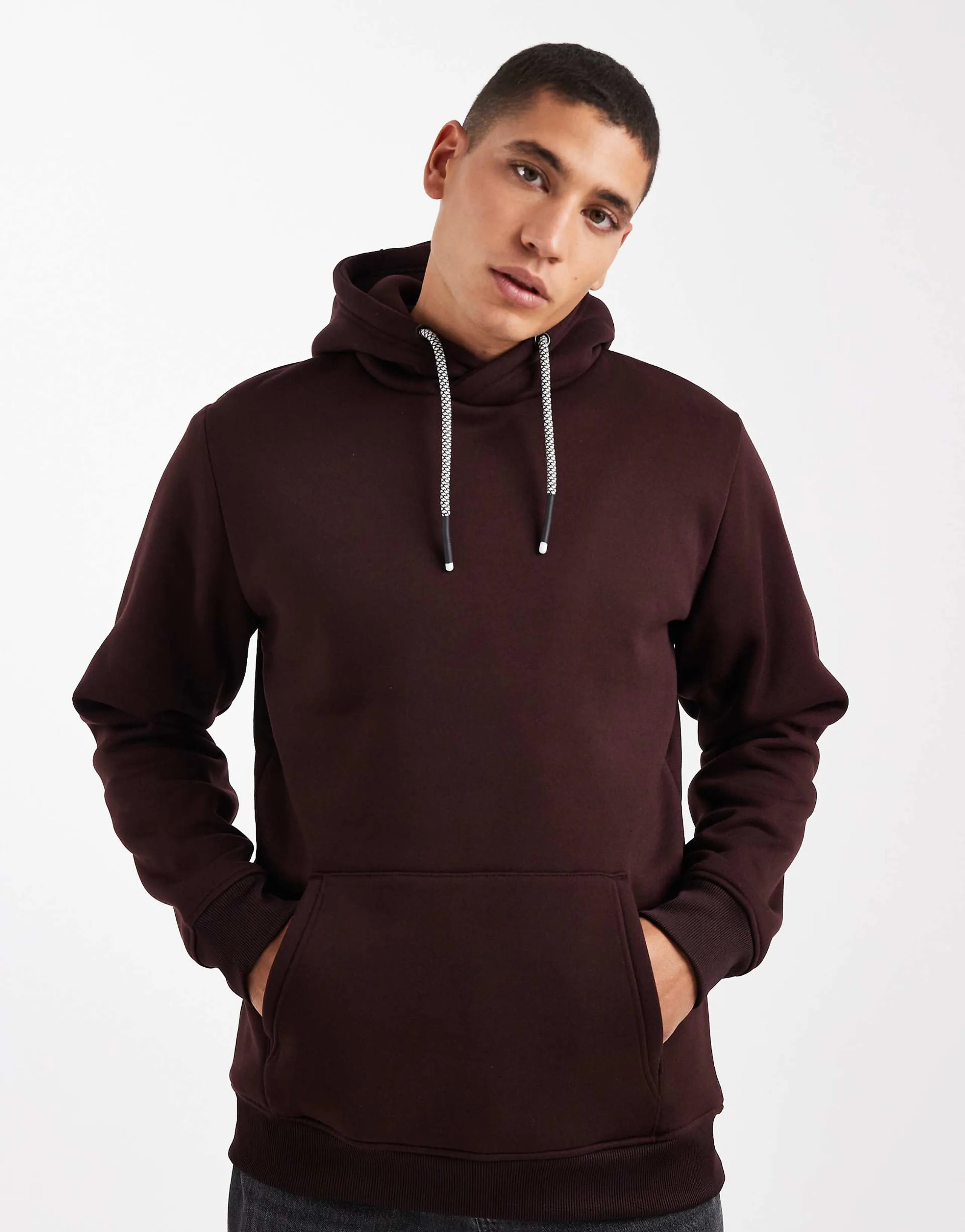 Brave Soul hoodie with contrast drawstrings in burgundy