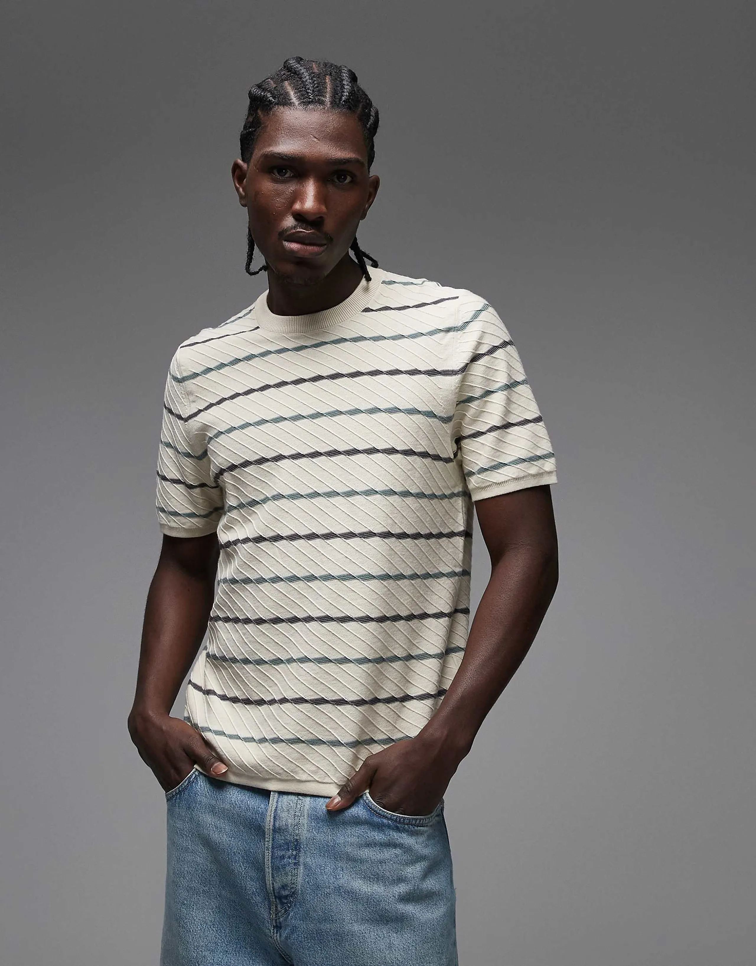 PS Paul Smith short sleeve sweatshirt fabric t-shirt in striped cream