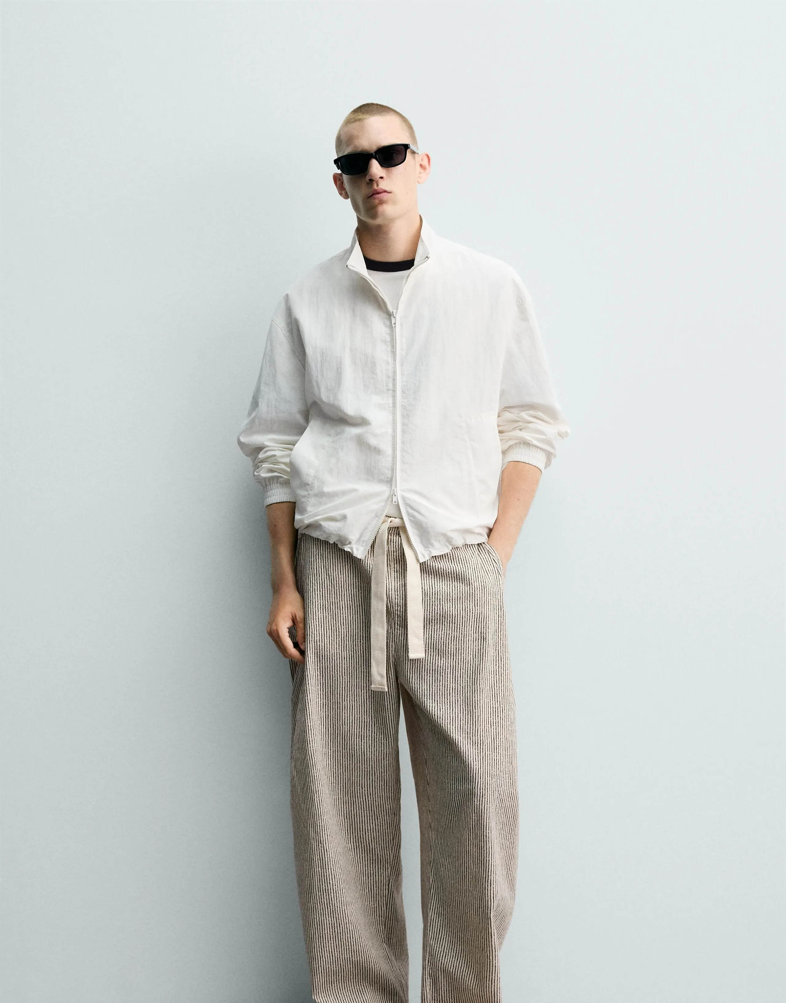 STRIPED WIDE-LEG TROUSERS WITH BELT