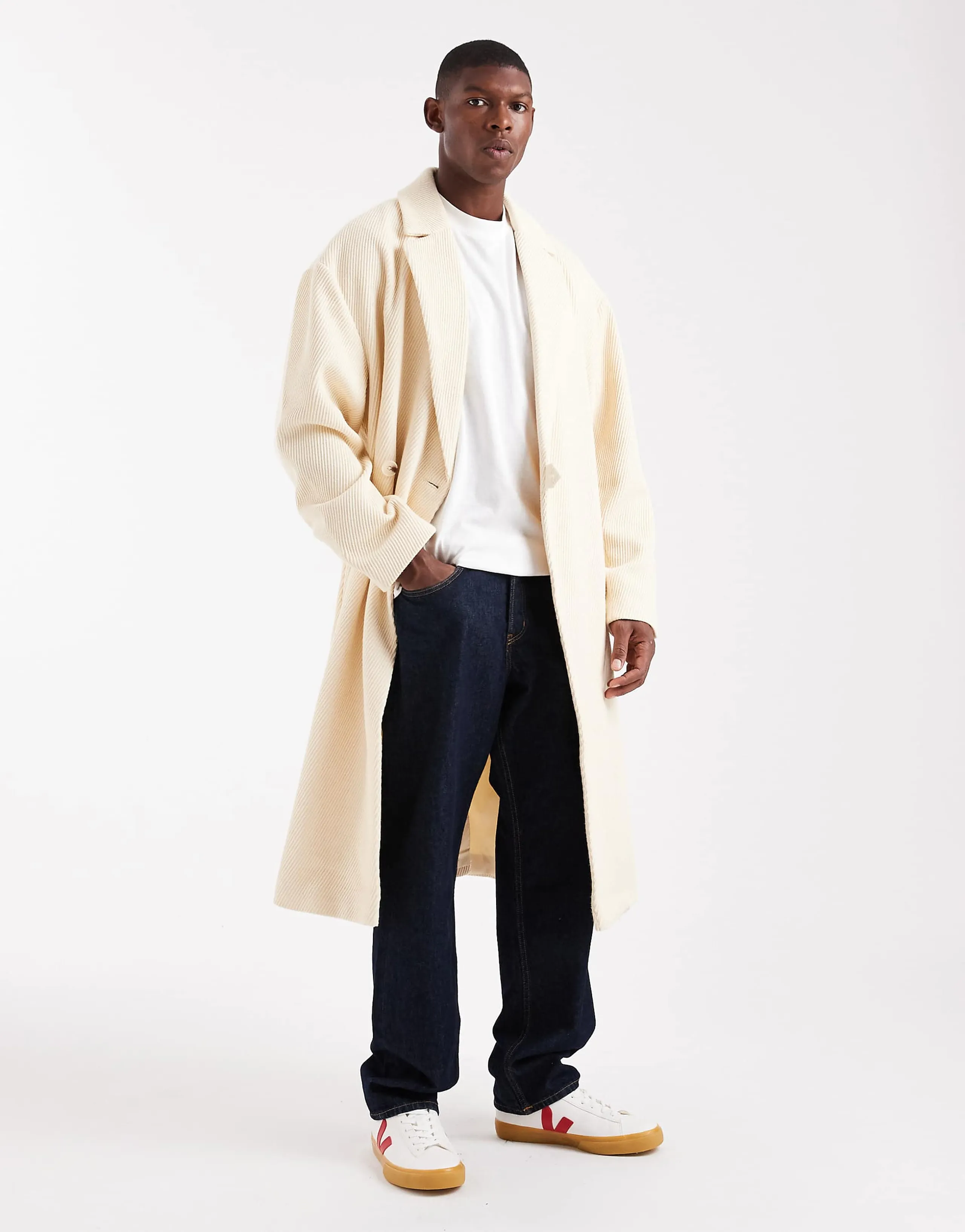 ASOS DESIGN oversized long wool look overcoat in ecru