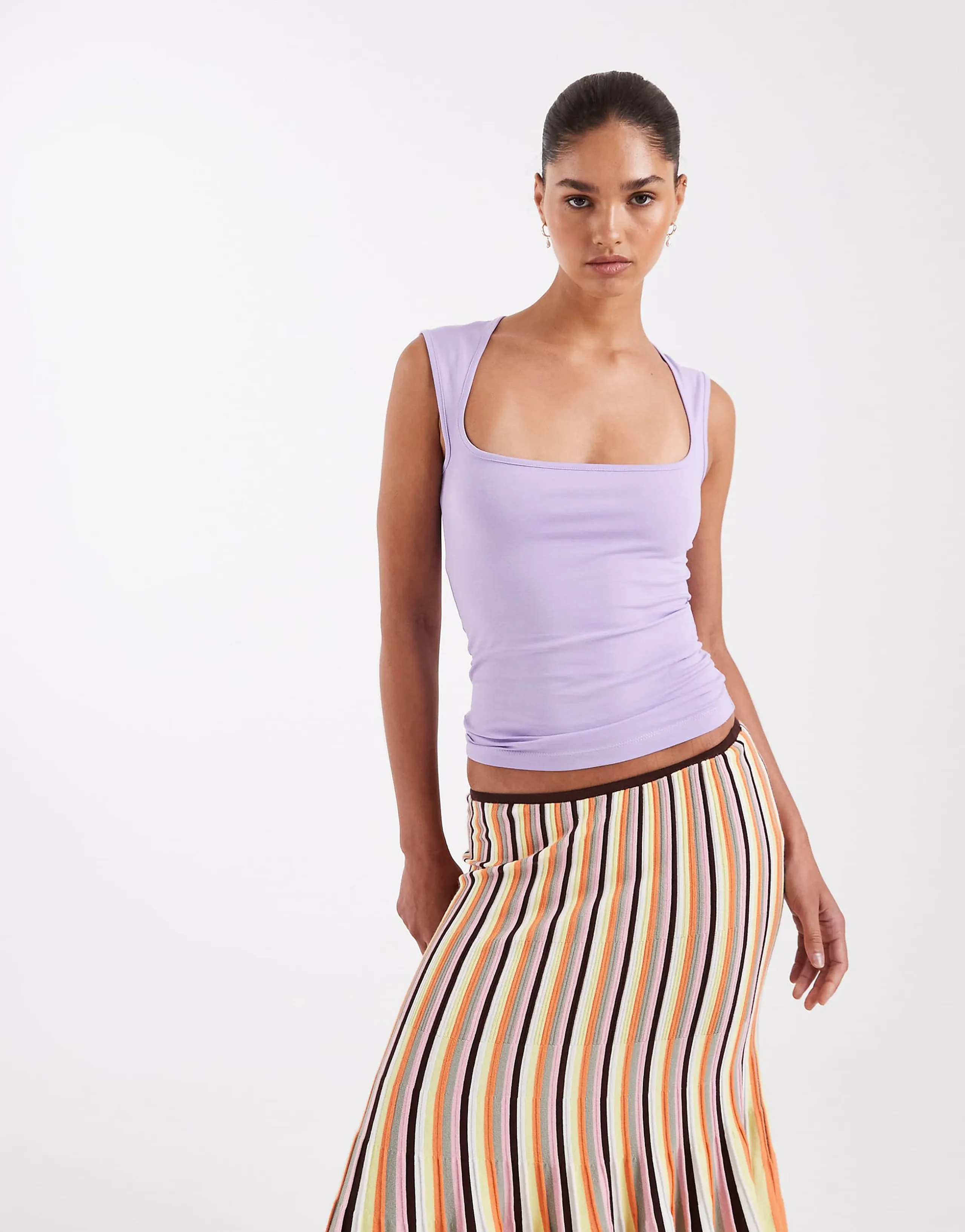 JJXX square neck top in light purple