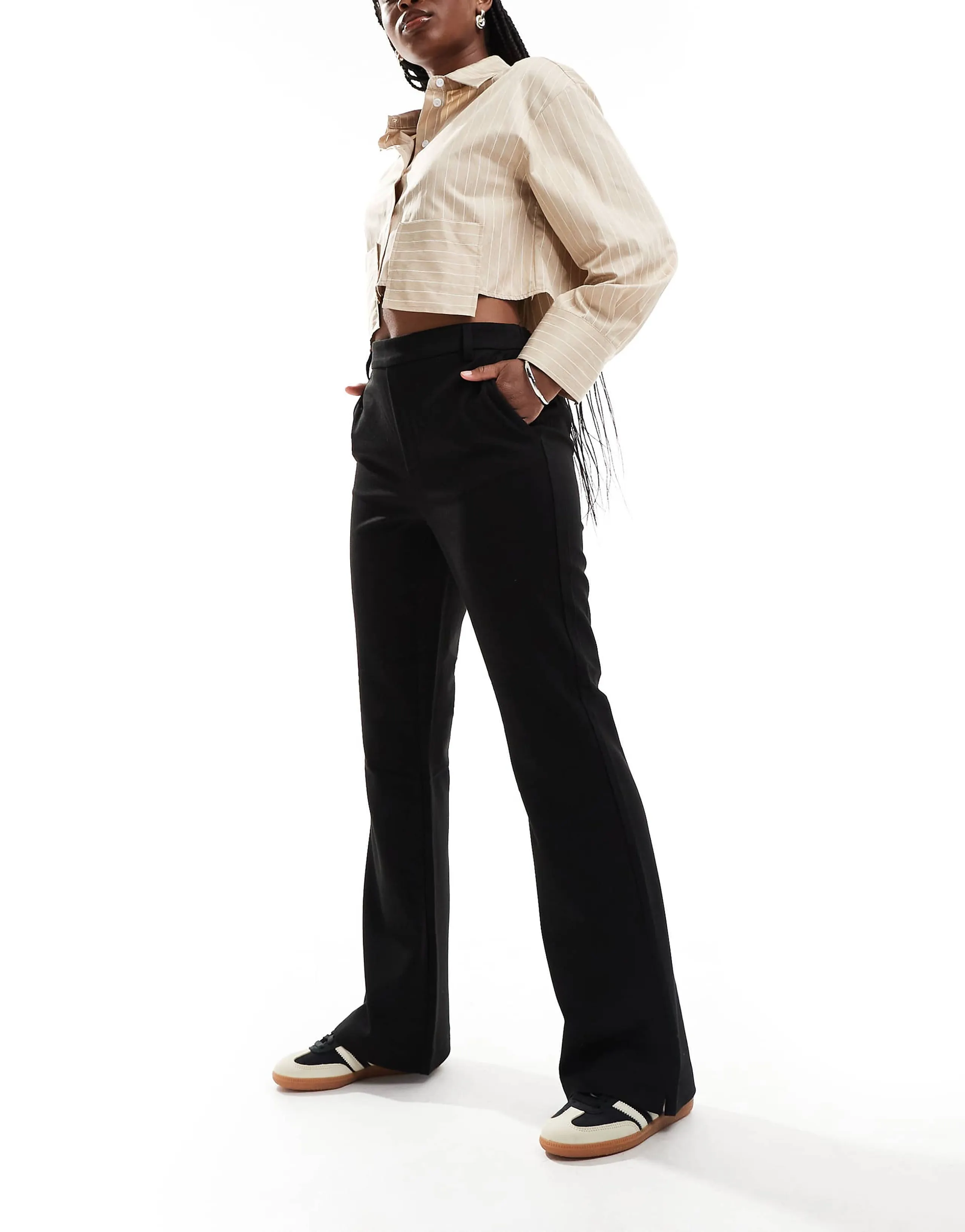 Object mid rise pull on flared pants in black