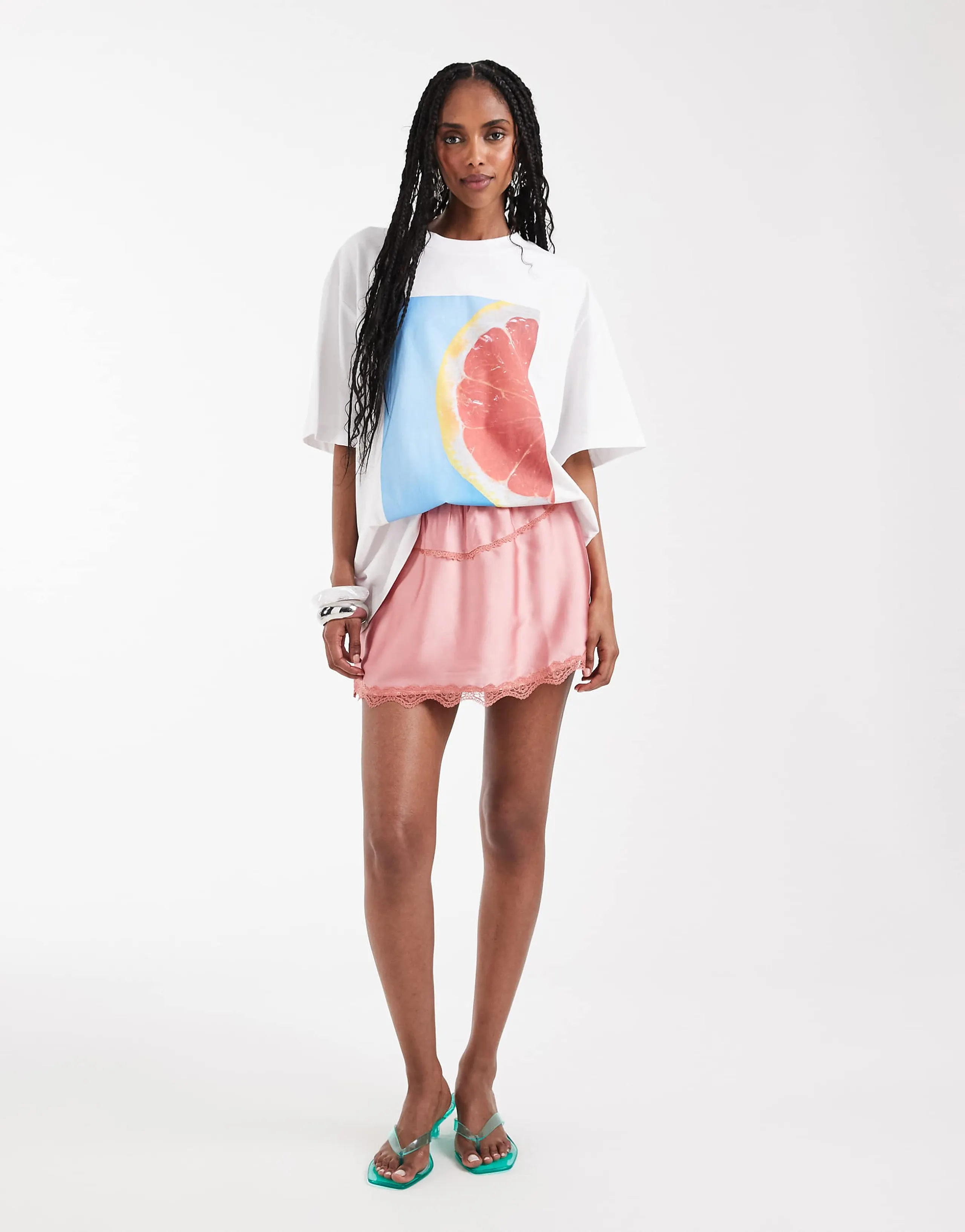 Cotton On satin lace mini skirt in pink