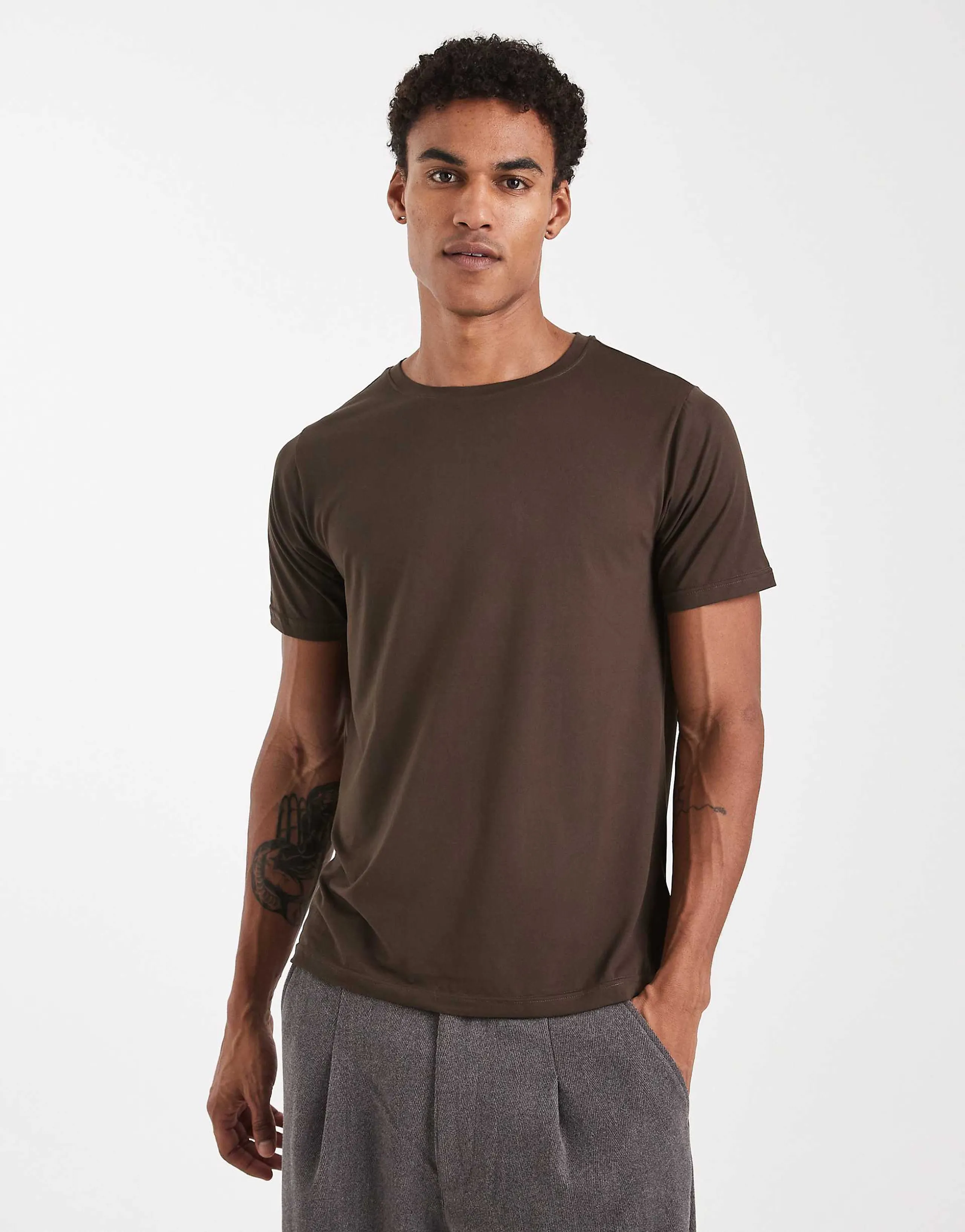 Brave Soul soft touch T-shirt in chocolate brown
