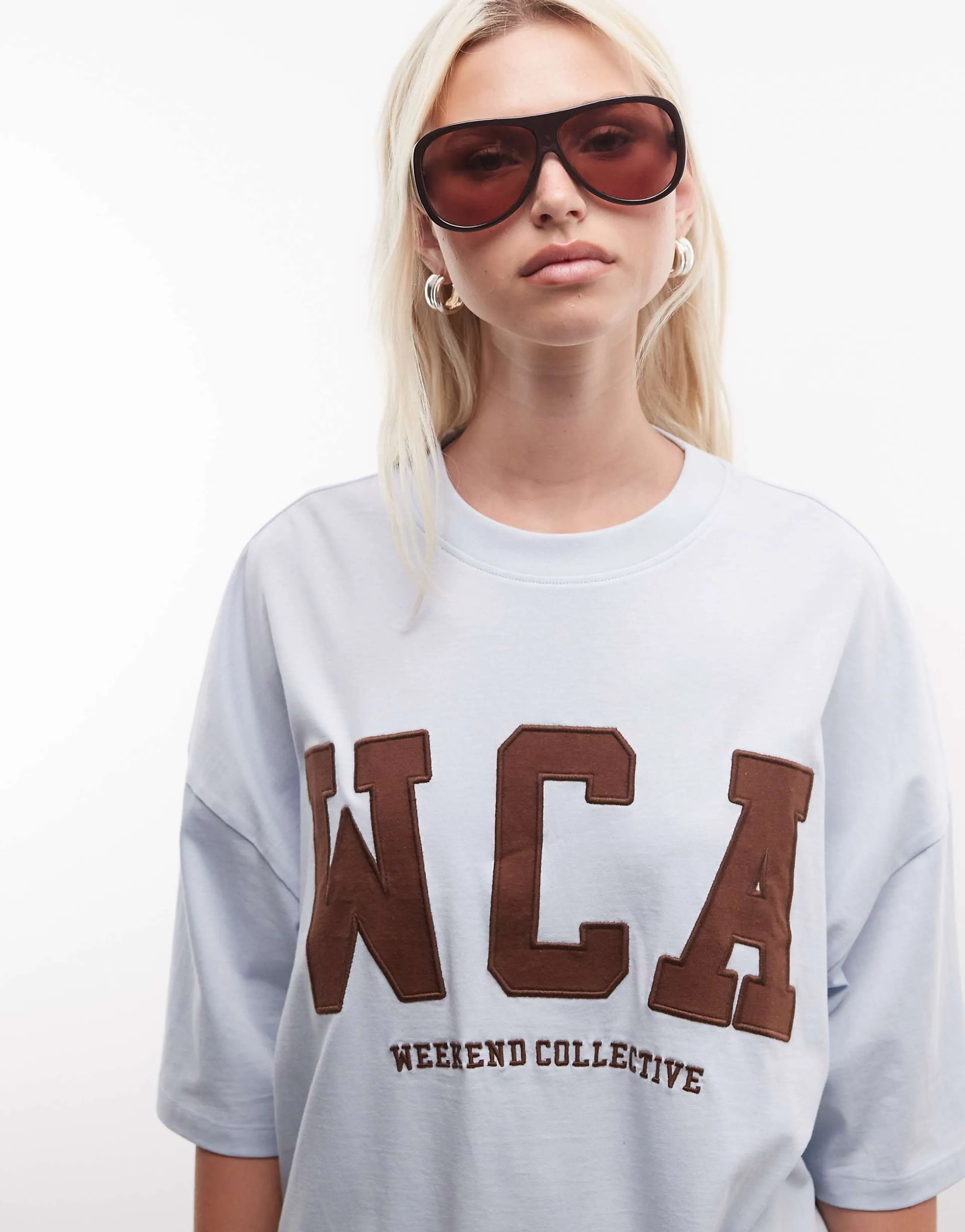Weekend Collective Icon oversized T-shirt with WCA graphic in blue and brown