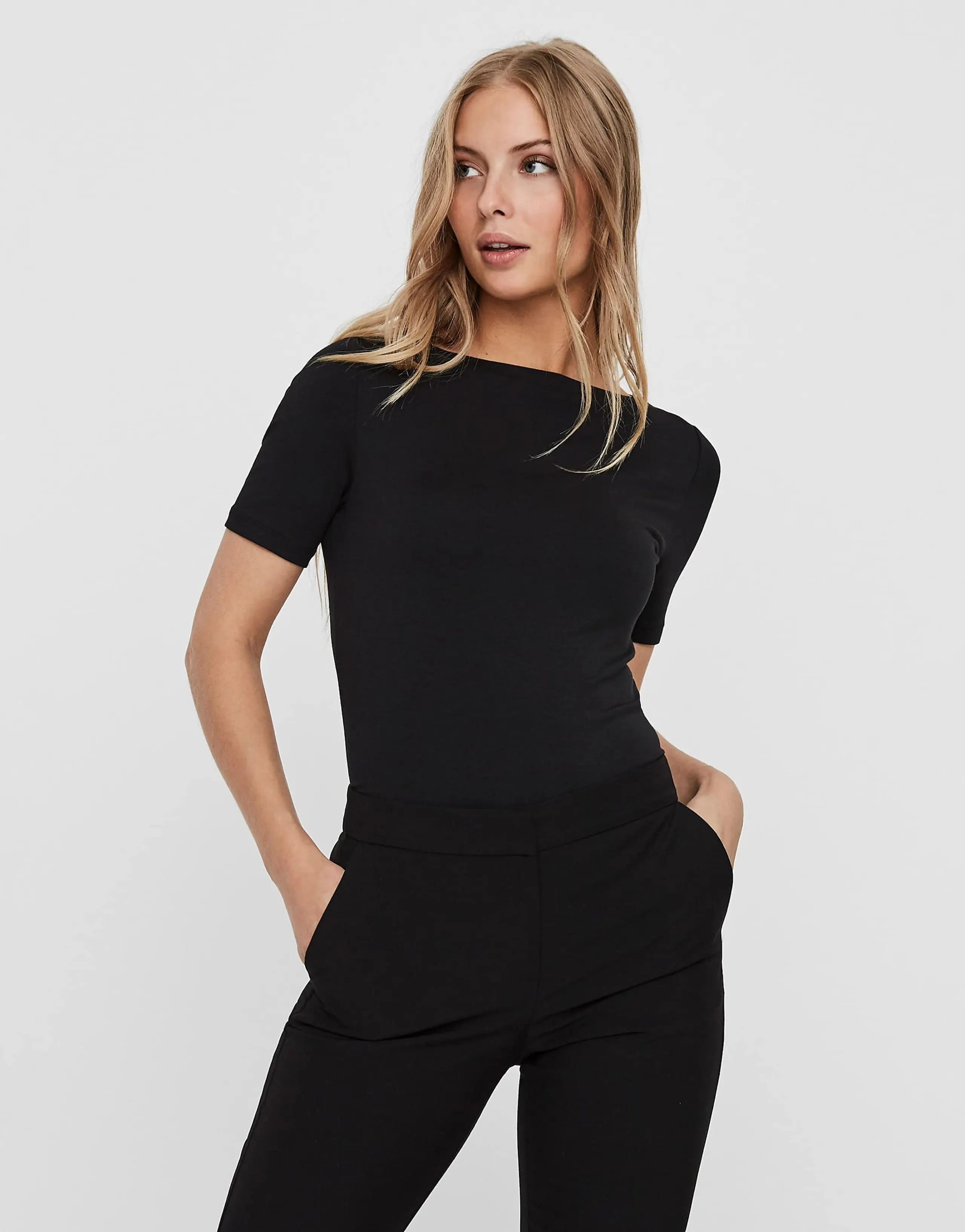 Vero Moda boat neck fitted T-shirt in black