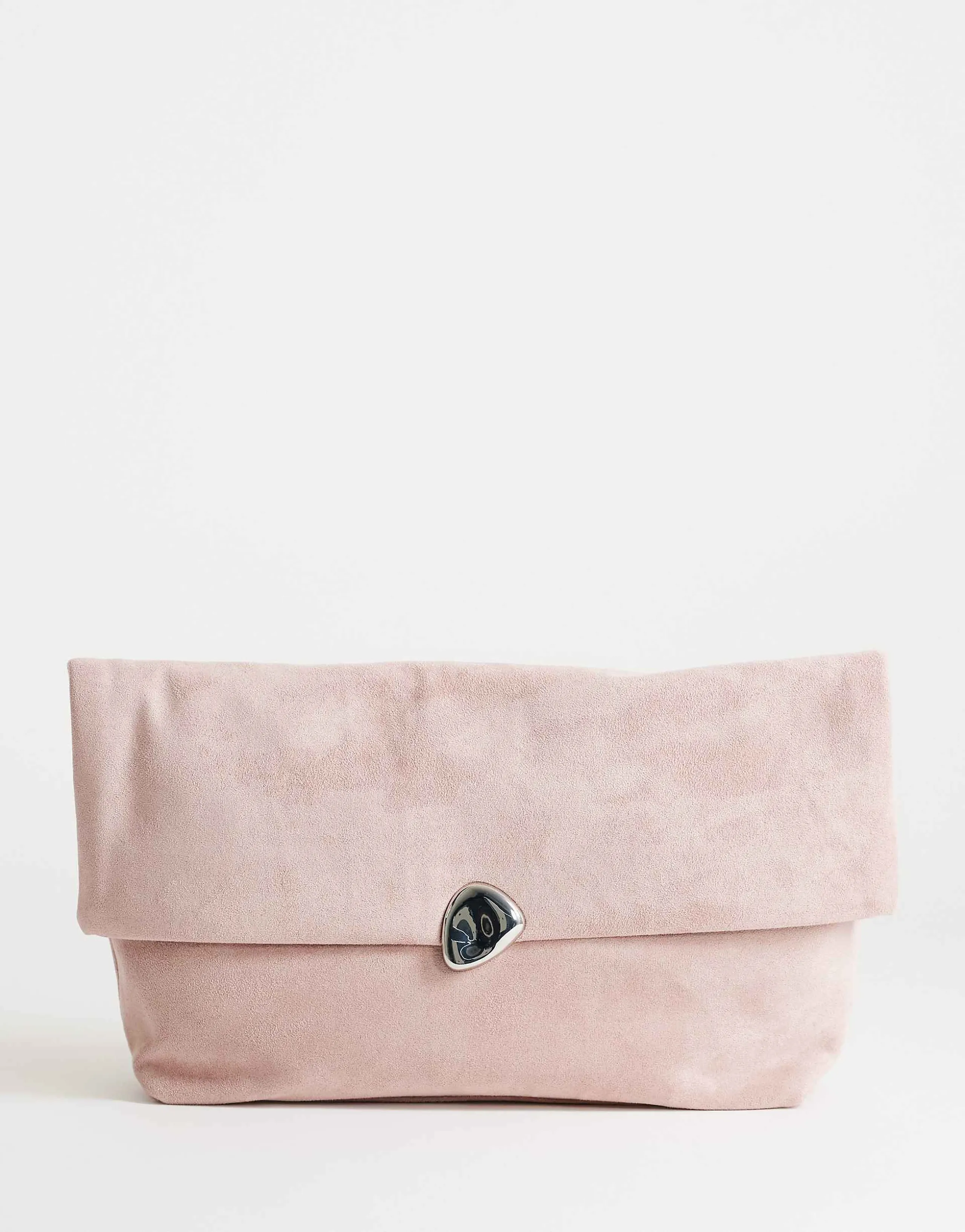 Topshop Gaia oversized suedette clutch purse with hardware in light pink
