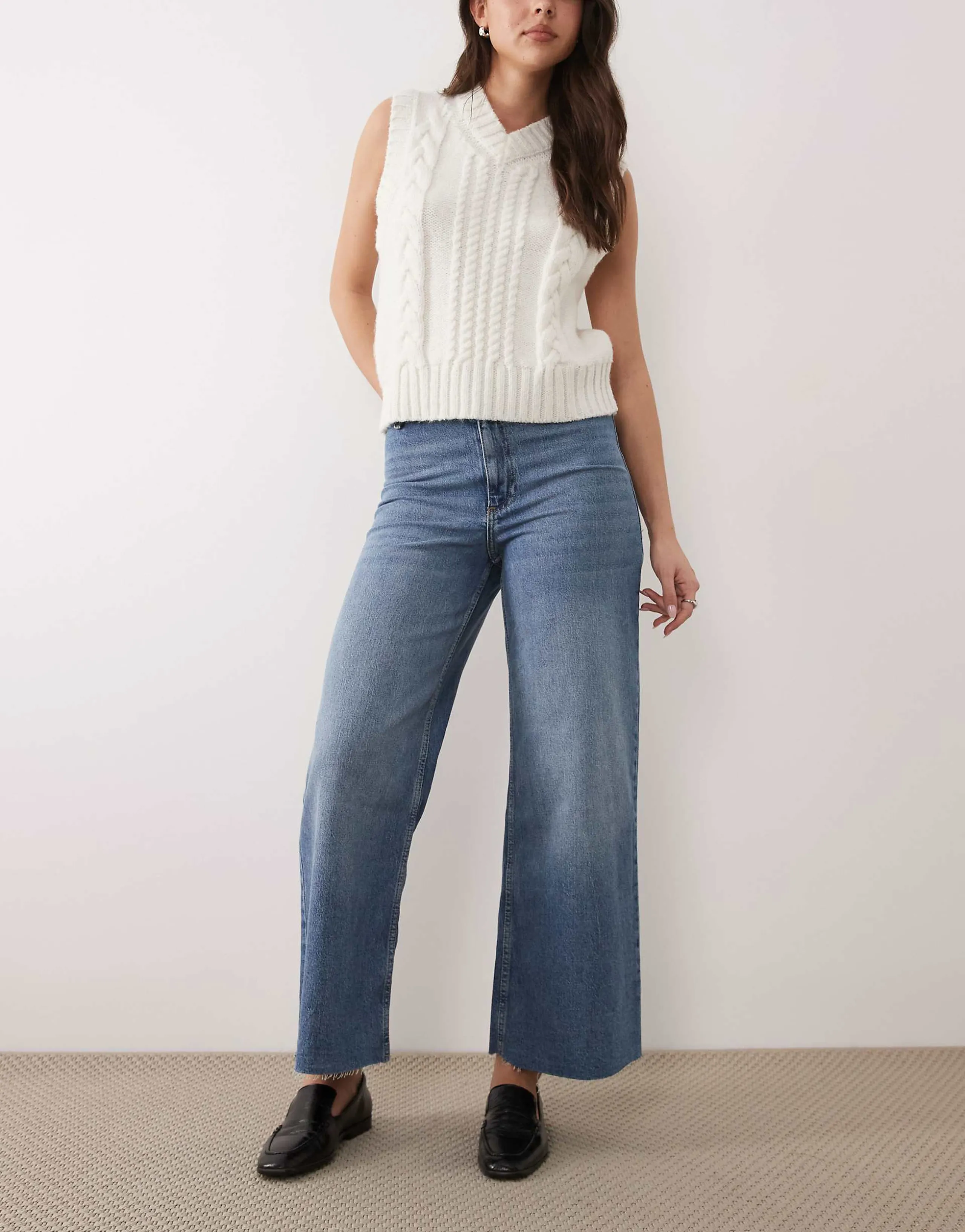 Mango wide leg jeans in mid blue