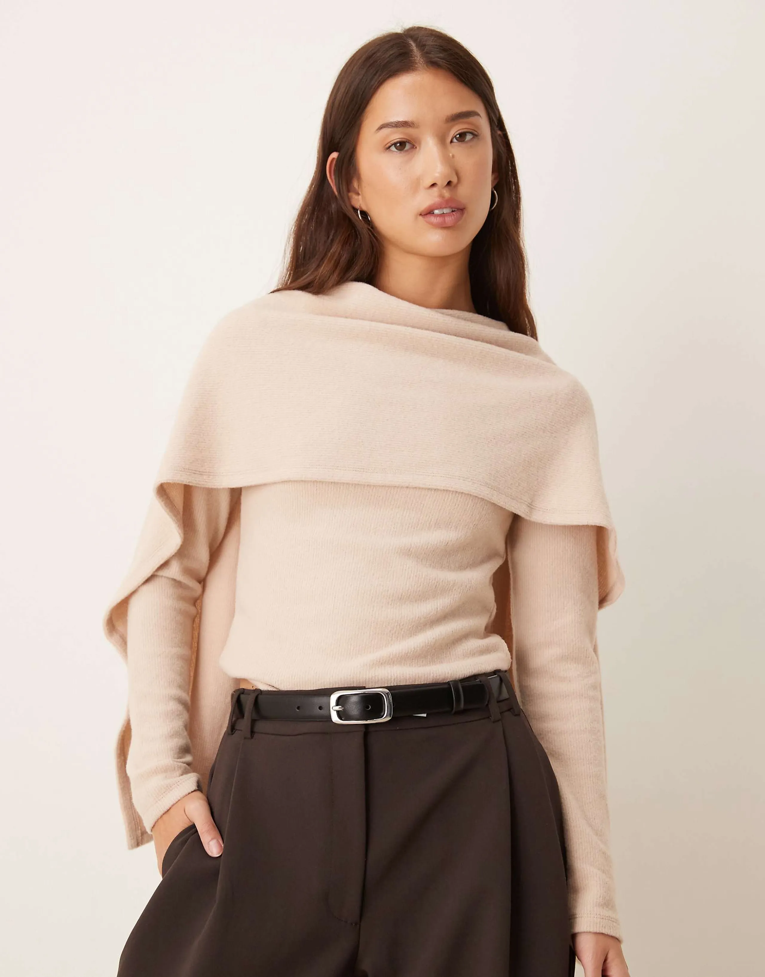 ASOS DESIGN super soft scarf draped top in cream