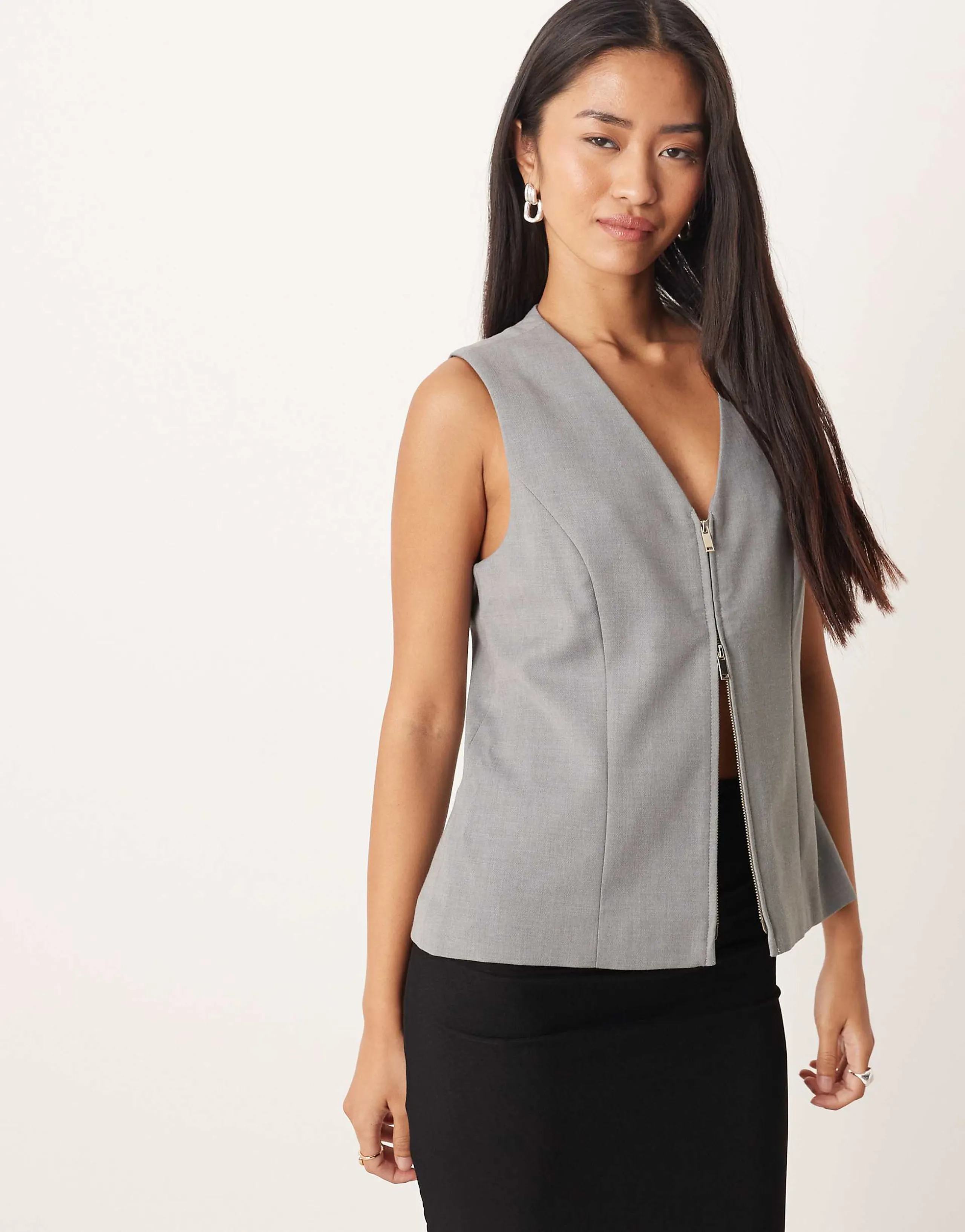 Abercrombie & Fitch zip detail vest in dark gray