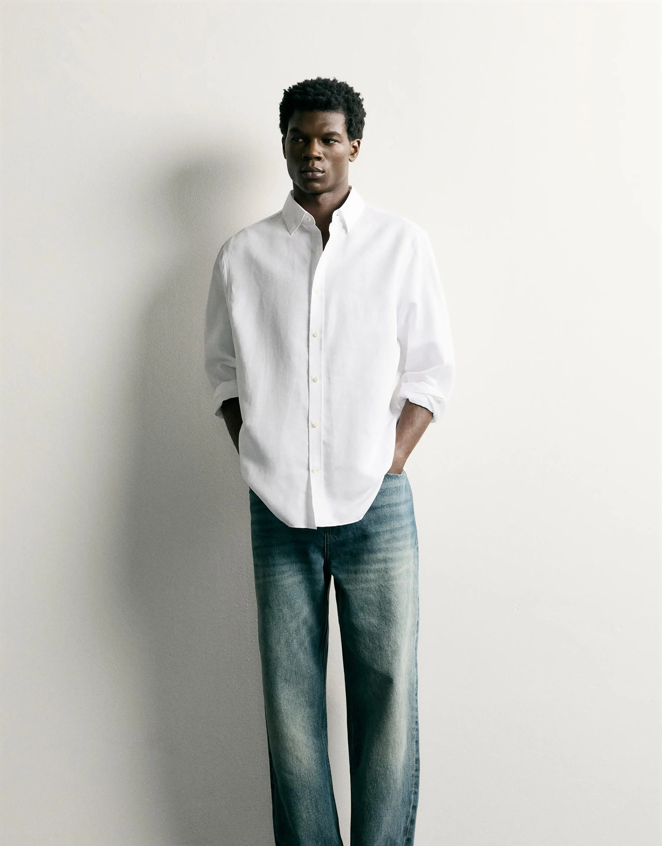 REGULAR FIT COTTON/LINEN SHIRT