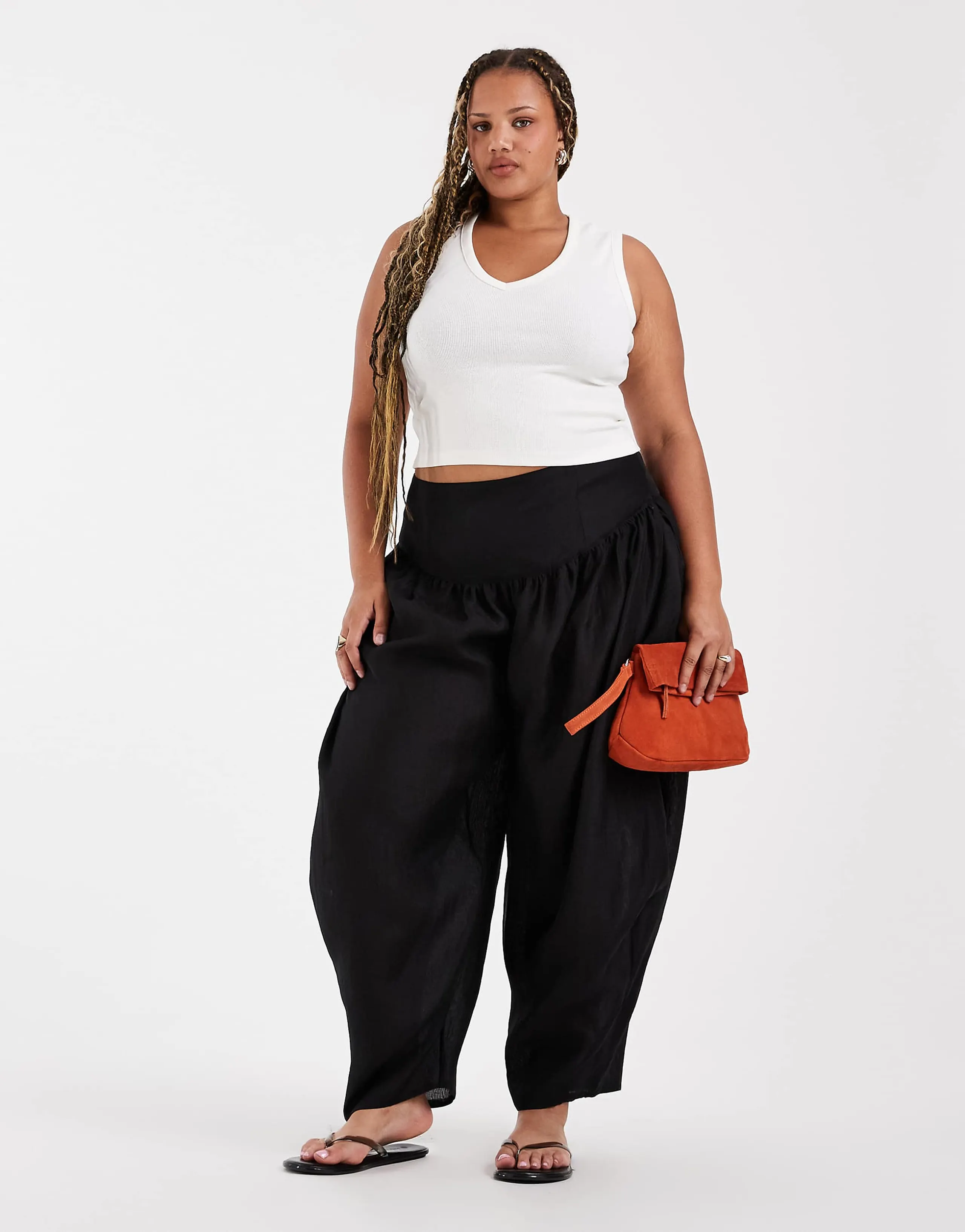 ASOS DESIGN Curve tailored waterfall detail balloon pants in black