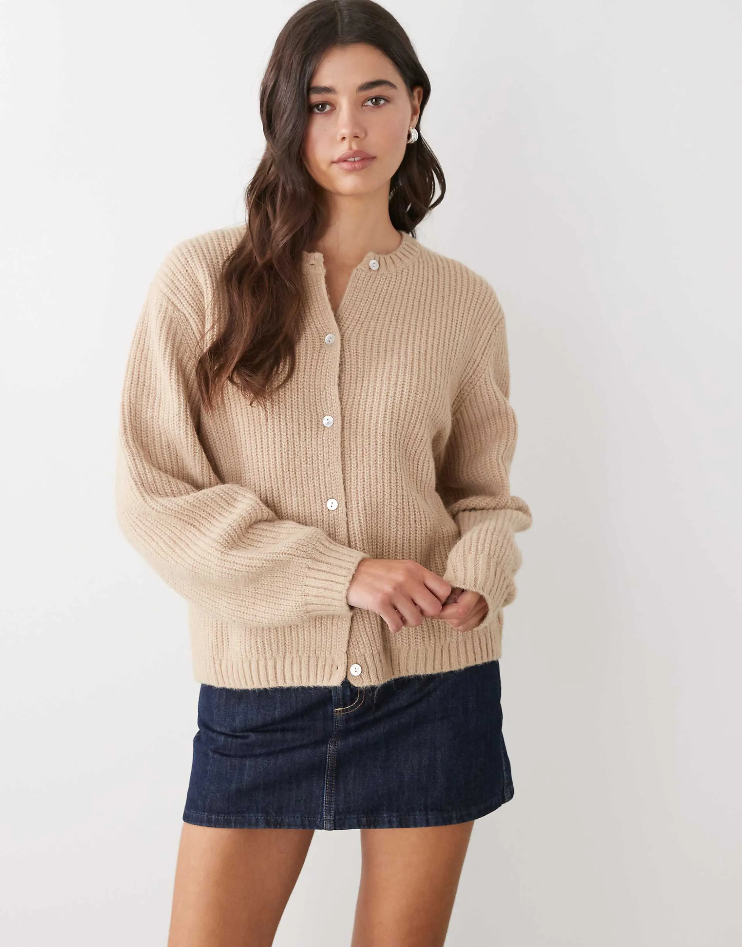 Monki button up knit cardigan in beige