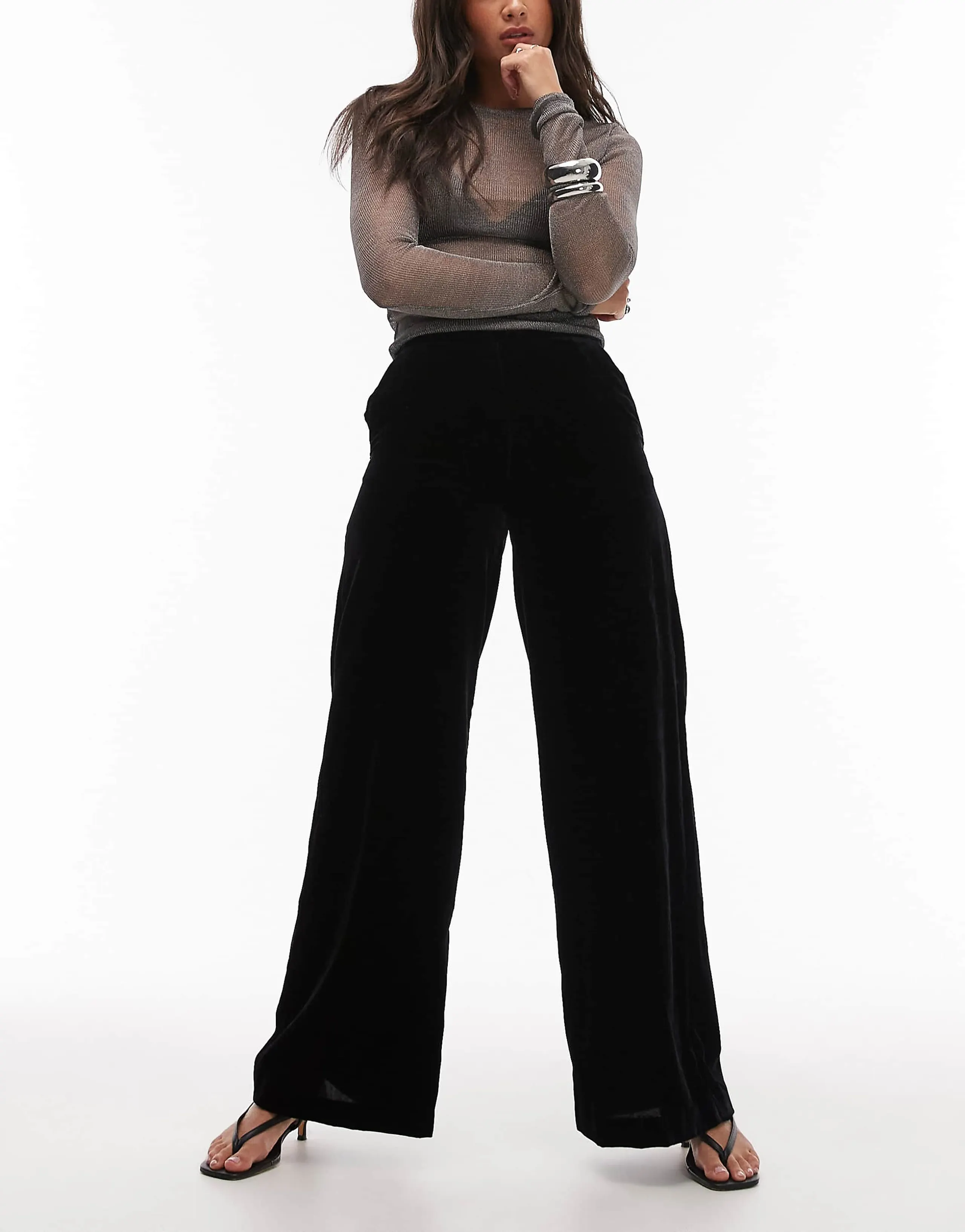 & Other Stories wide leg velvet pants in black