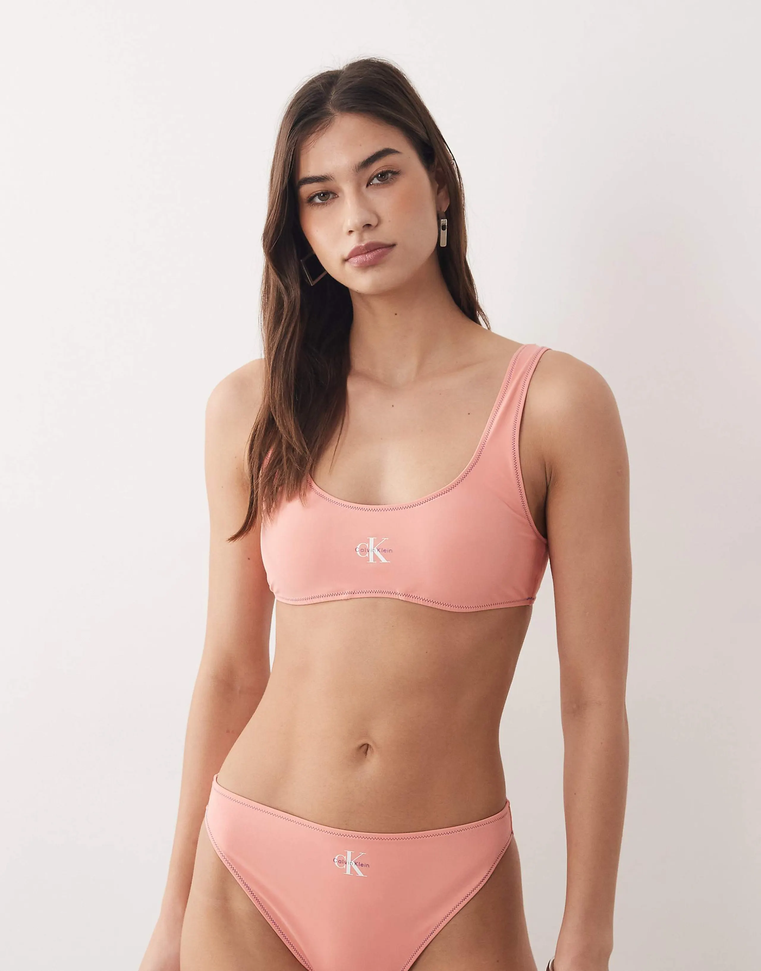 Calvin Klein logo bralette bikini top in pink
