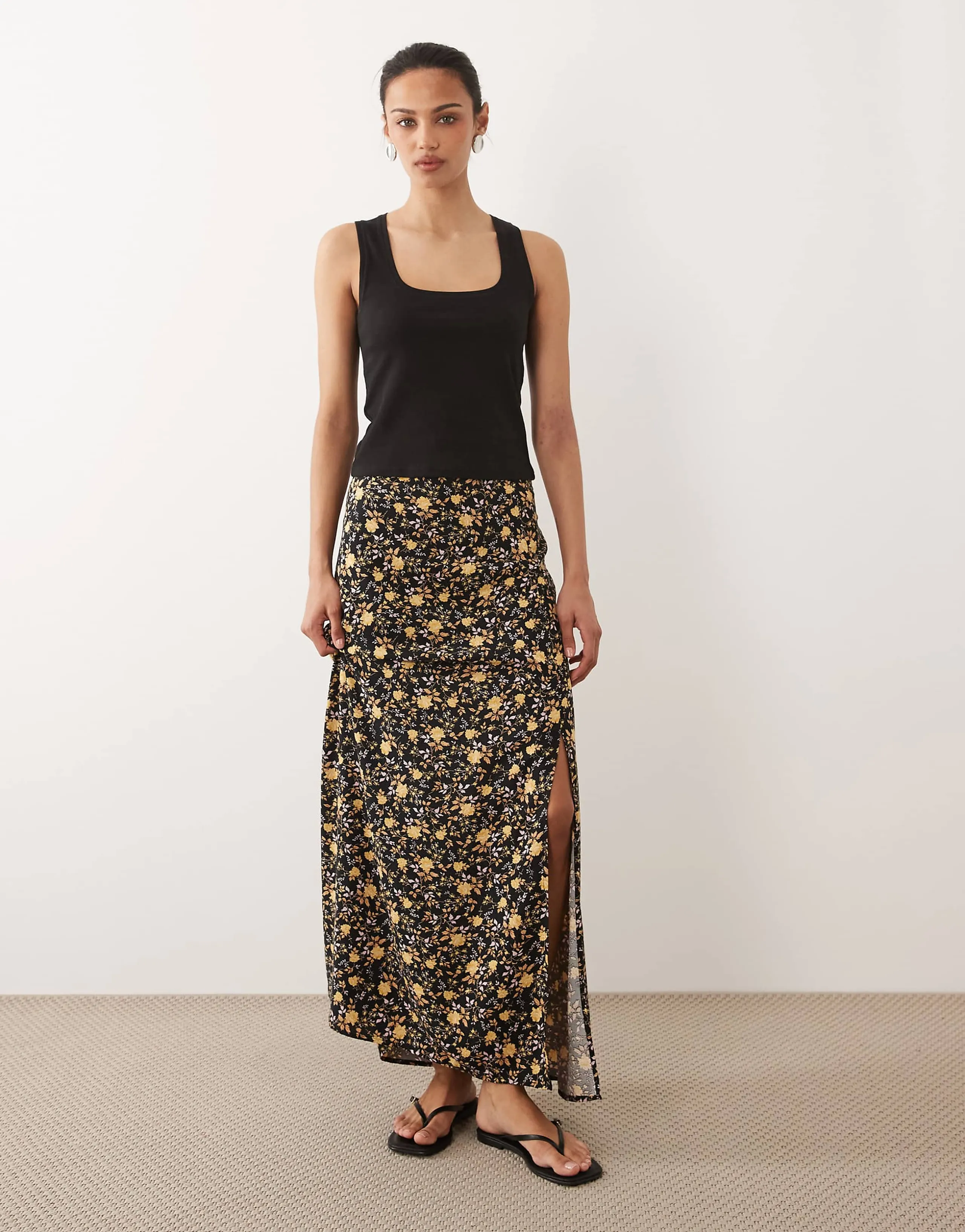 Miss Selfridge spun bias maxi skirt in brown floral