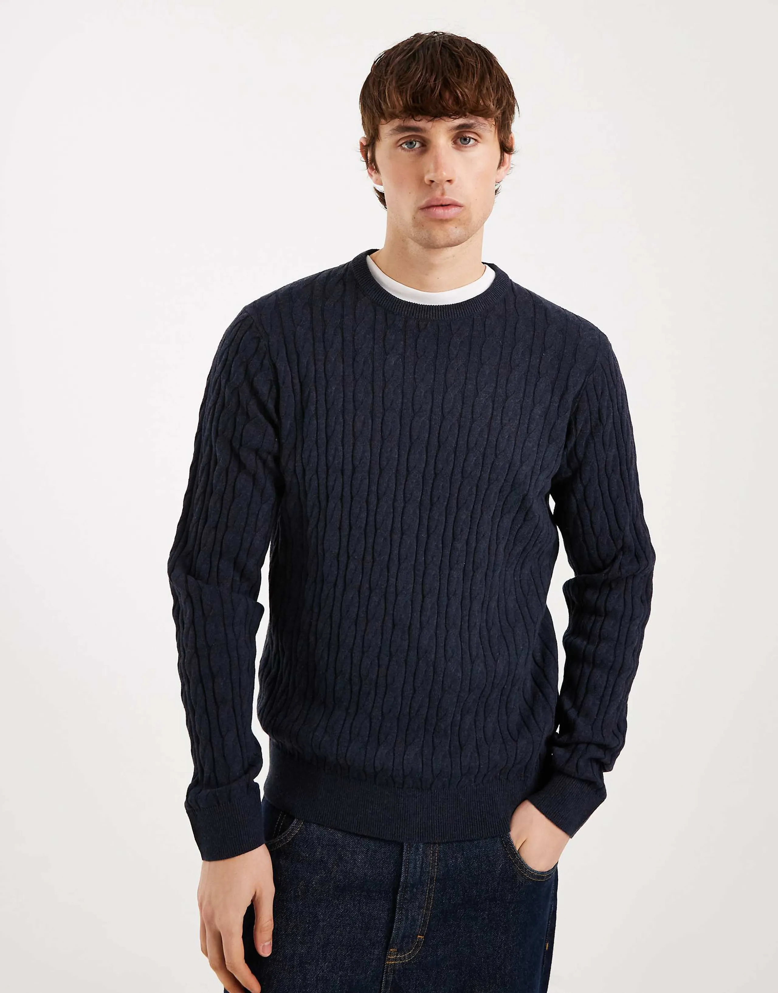 Threadbare knit crew neck sweater in navy