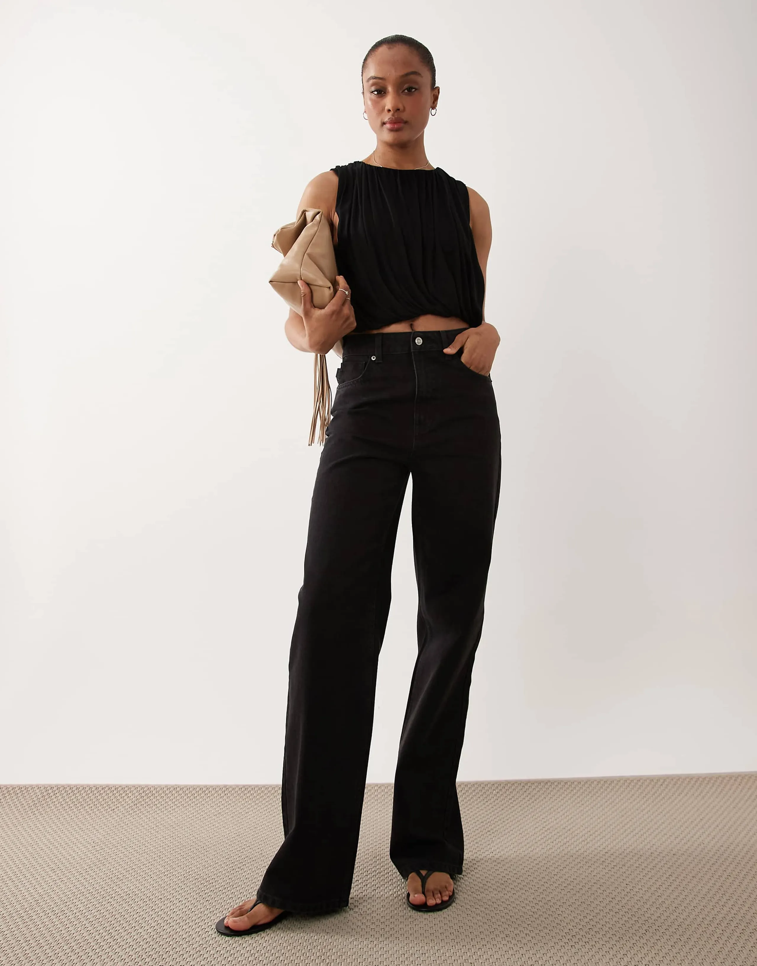 ASOS DESIGN Tall straight wide leg jeans in black