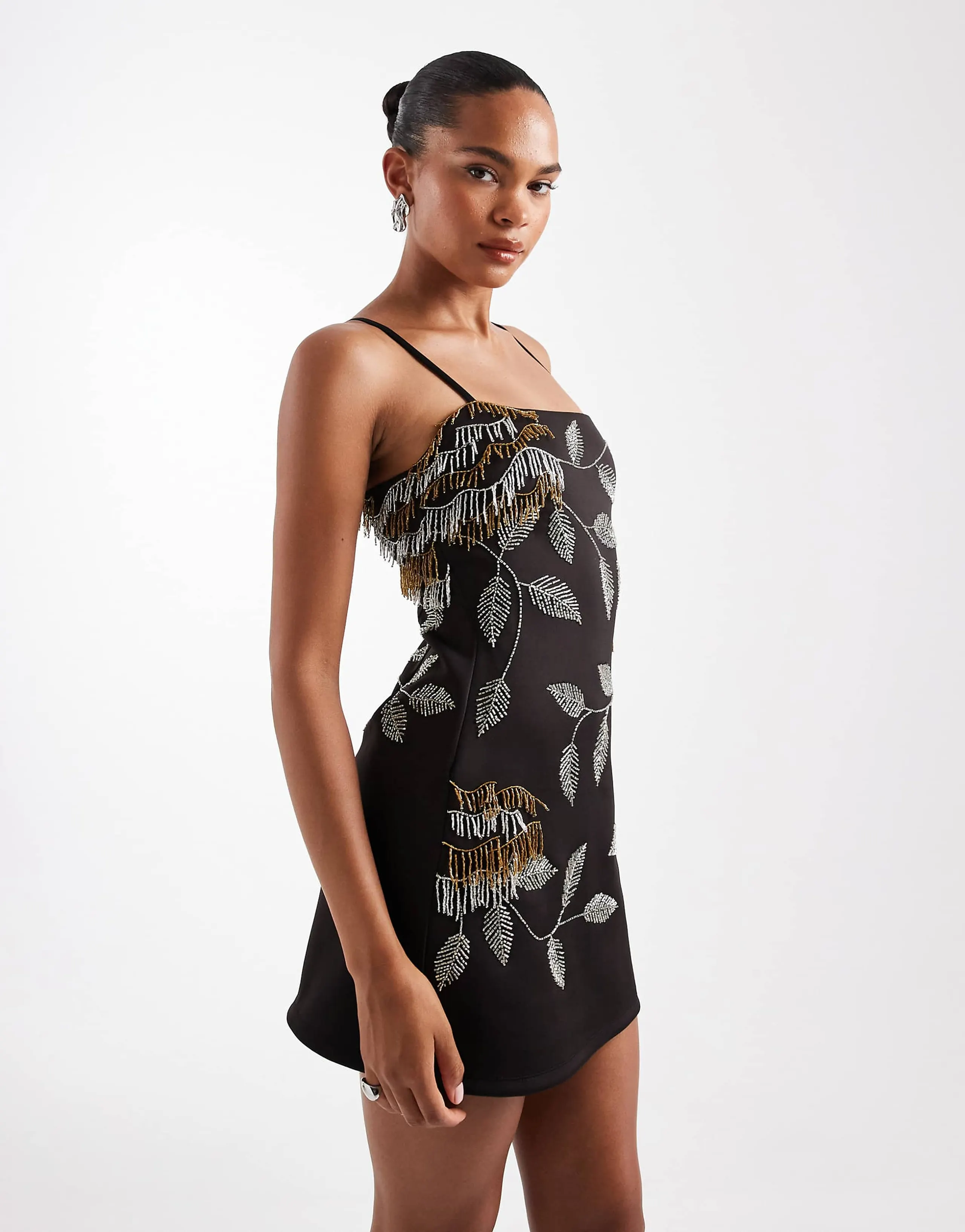 ASOS DESIGN embellished beaded mini dress in black and gold