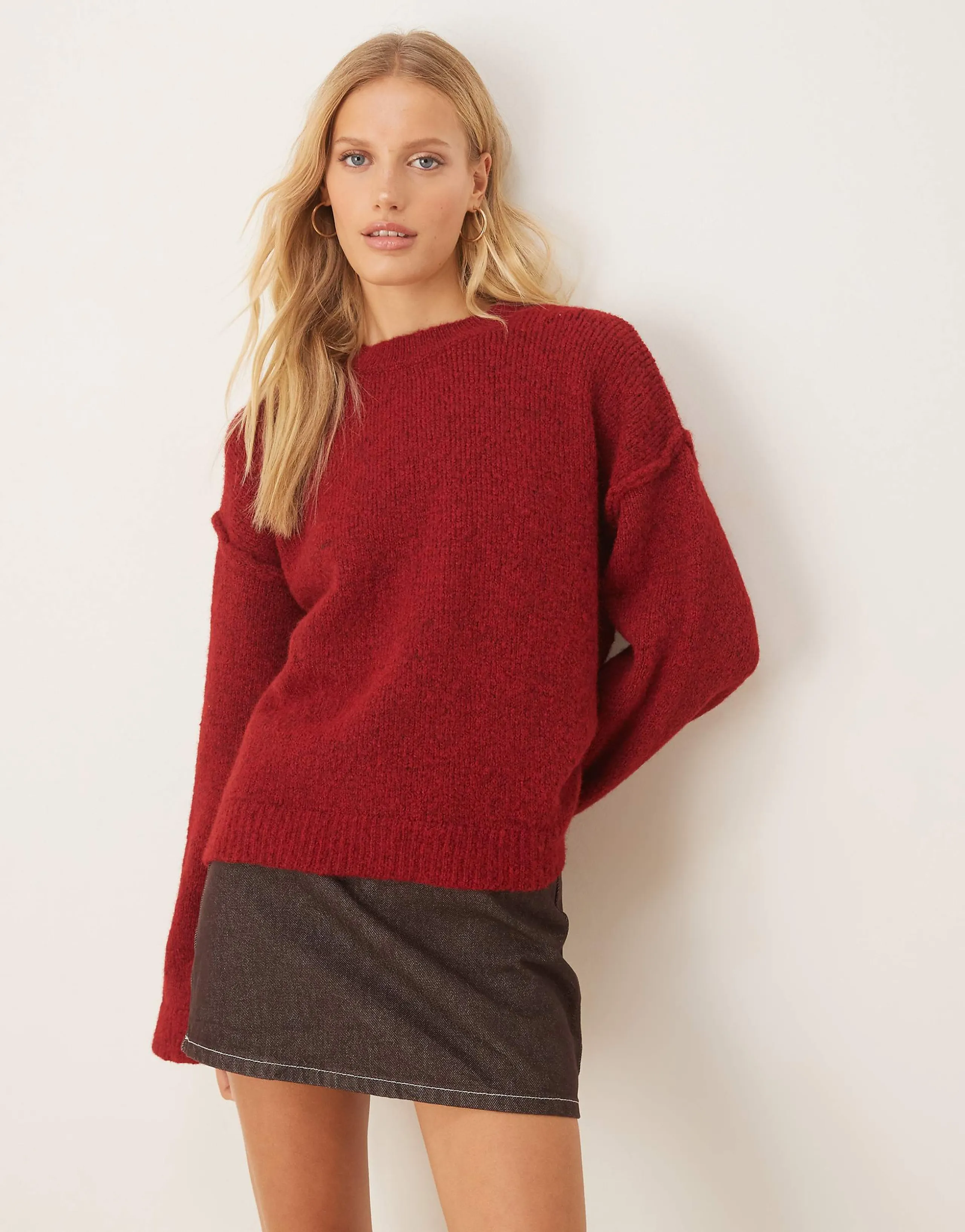 ASOS DESIGN wool blend knit sweater with exposed seams in red