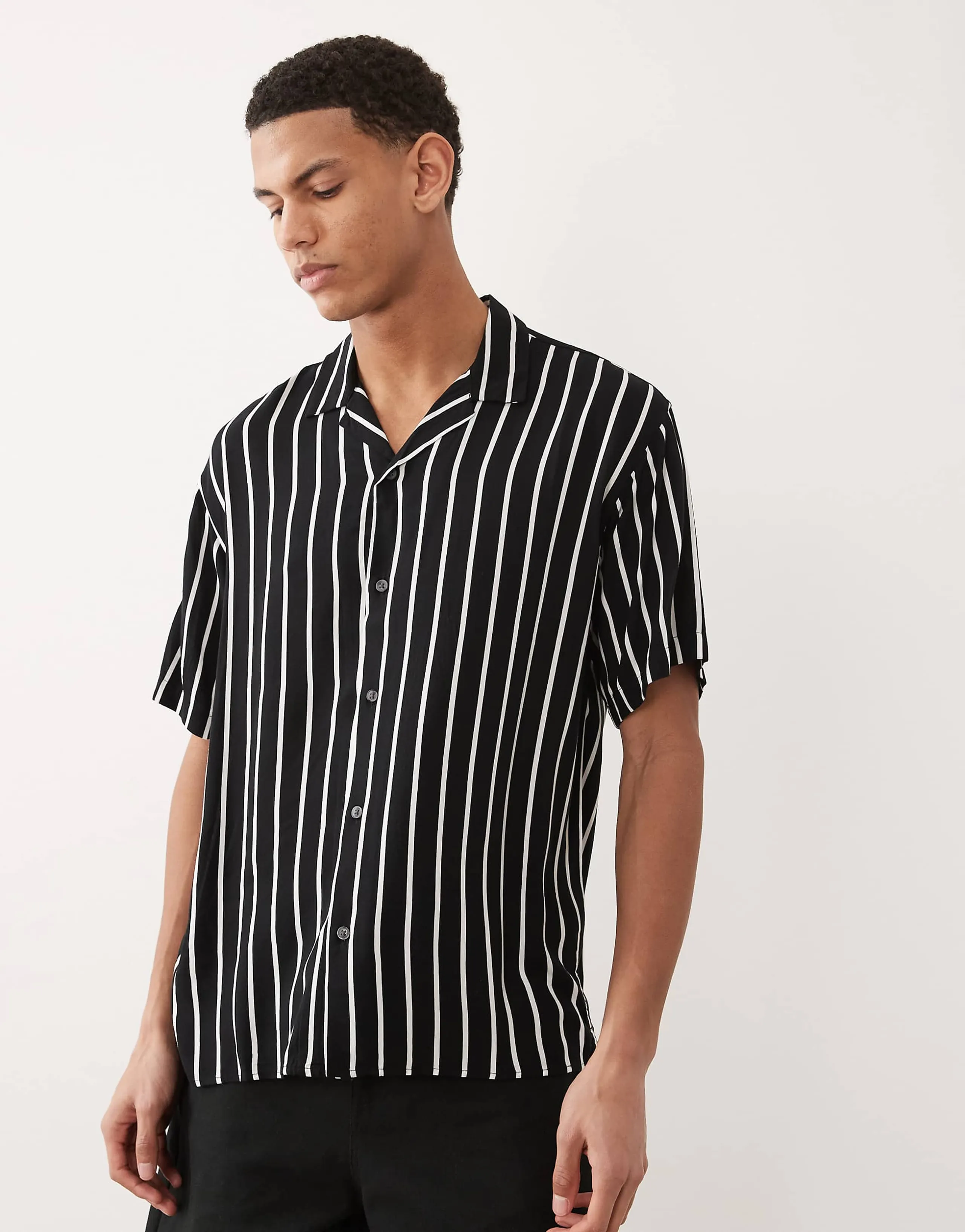 Jack & Jones striped shirt with short sleeves in black