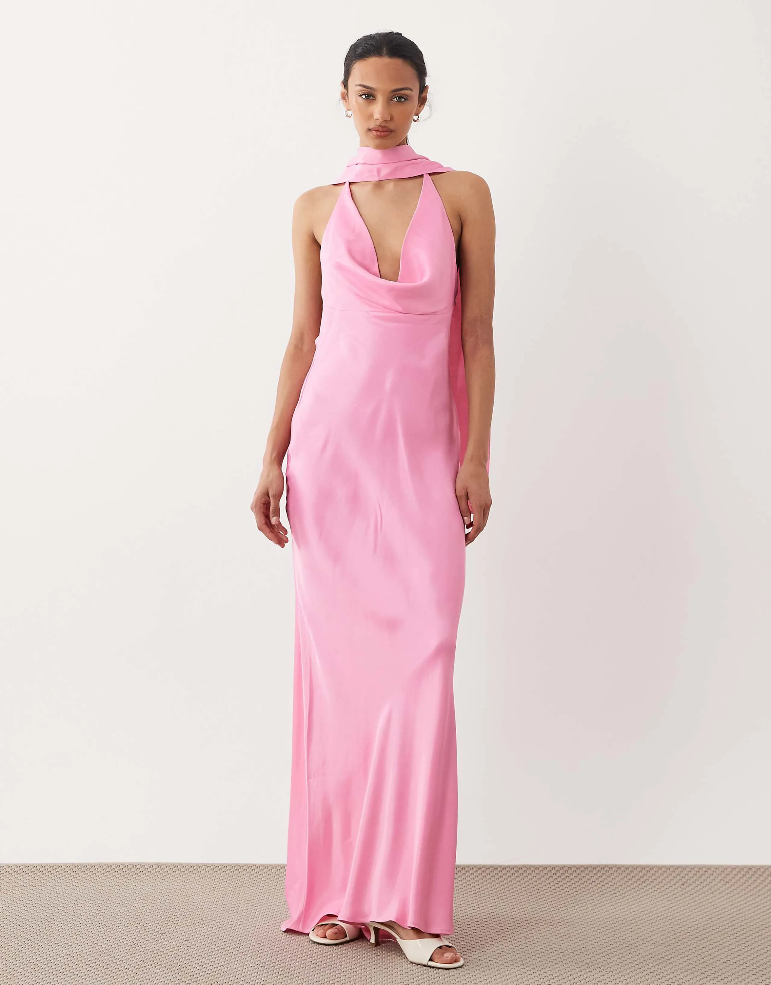 ASOS DESIGN satin cowl neck scarf maxi dress in