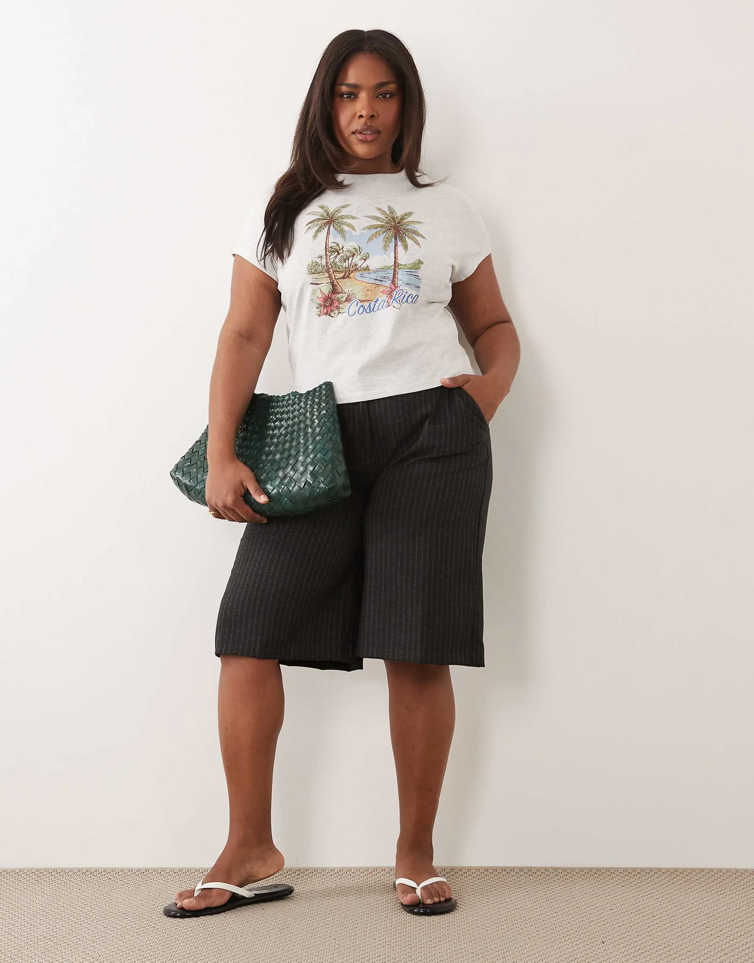 ASOS DESIGN Curve baby tee with Costa Rica vacation graphic in ice heather