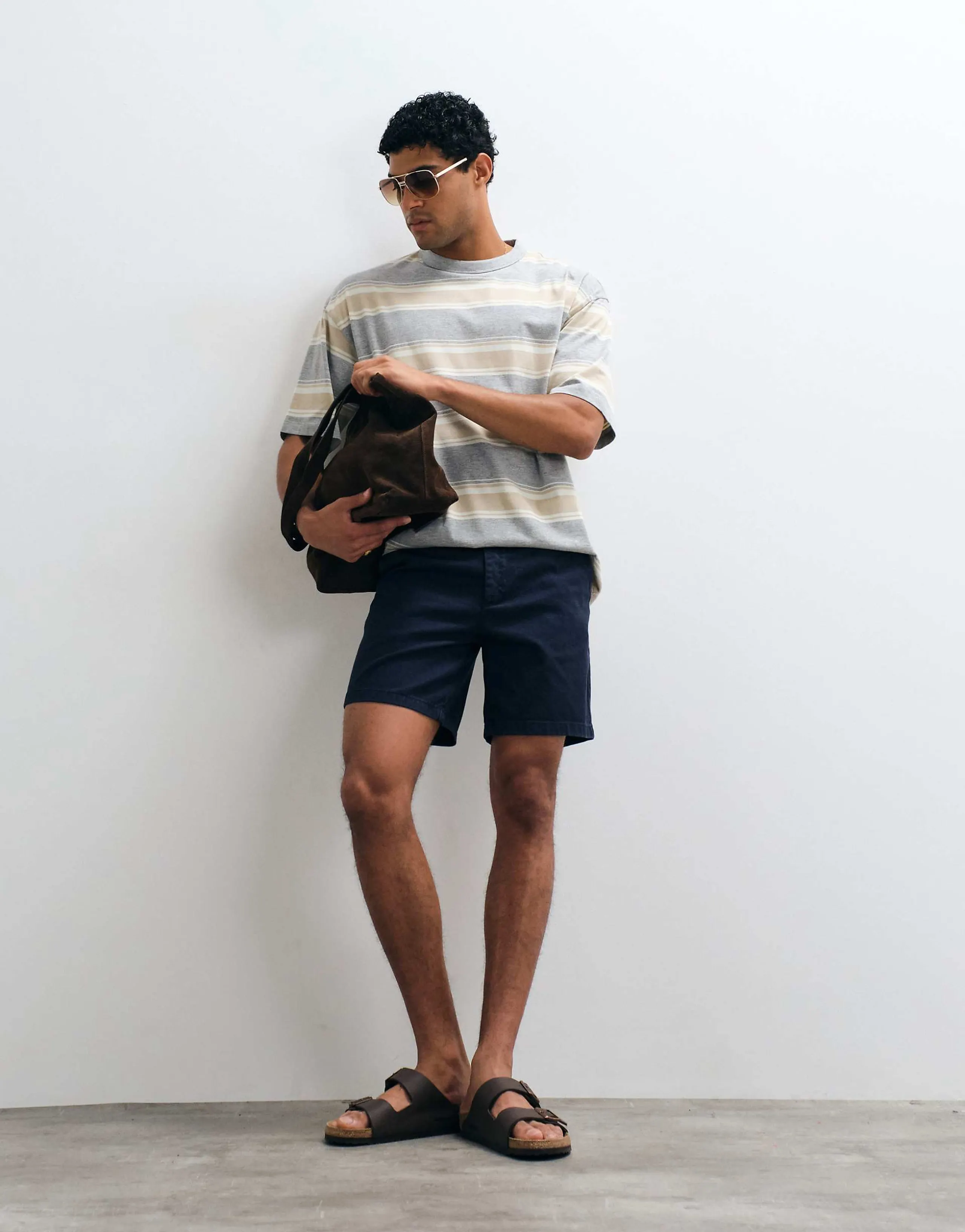 ASOS DESIGN slim fit chino shorts in mid length in navy