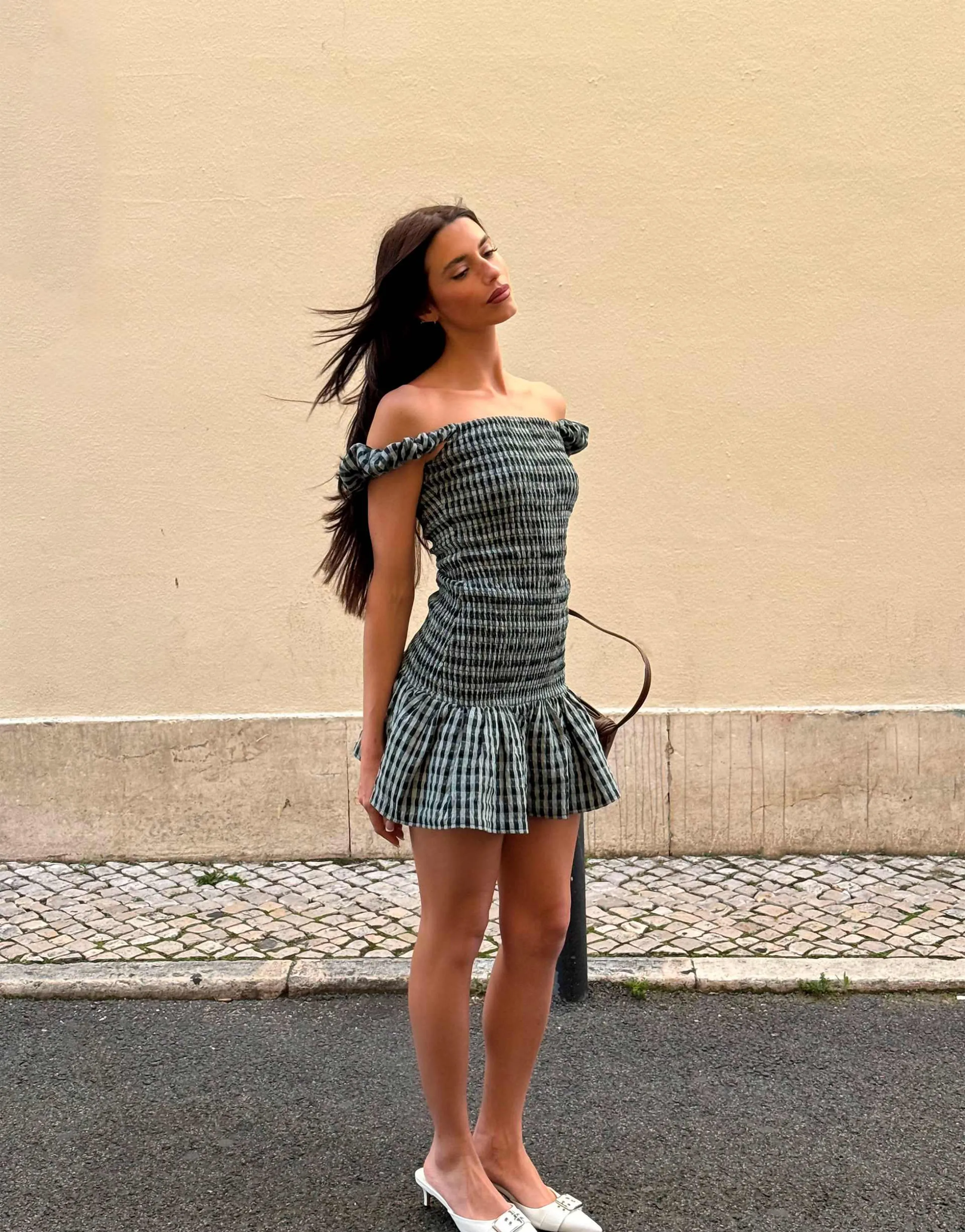 Labelrail x Barbara Ines gingham check textured mini dress in aqua blue
