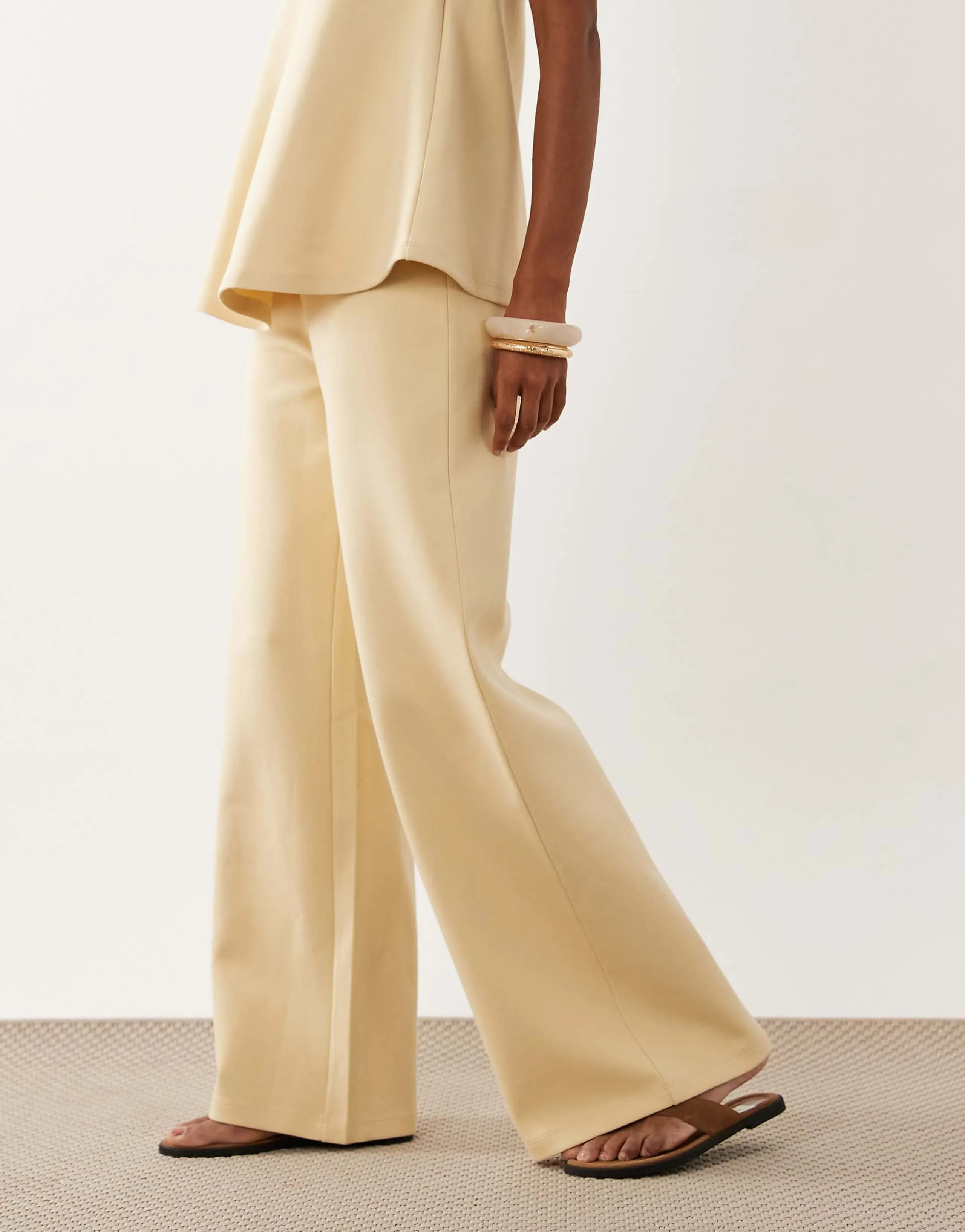 ASOS DESIGN interlock wide leg pants in buttermilk - part of a set