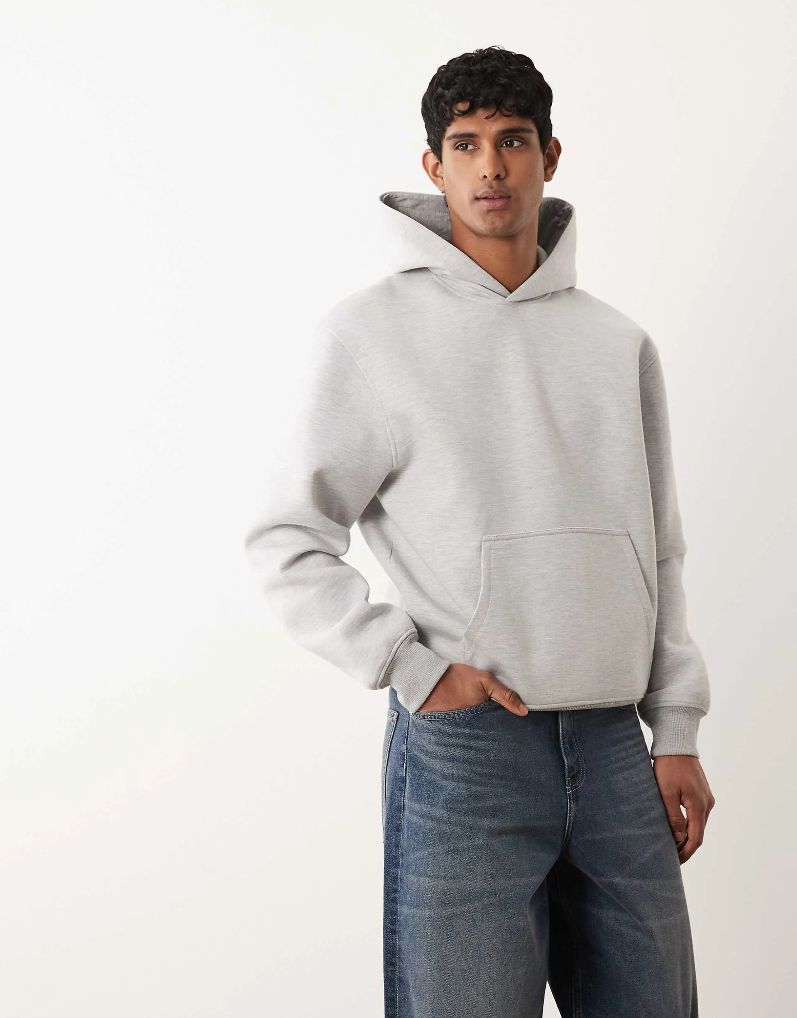 ASOS DESIGN heavyweight relaxed hoodie in scuba-style fabric in gray heather