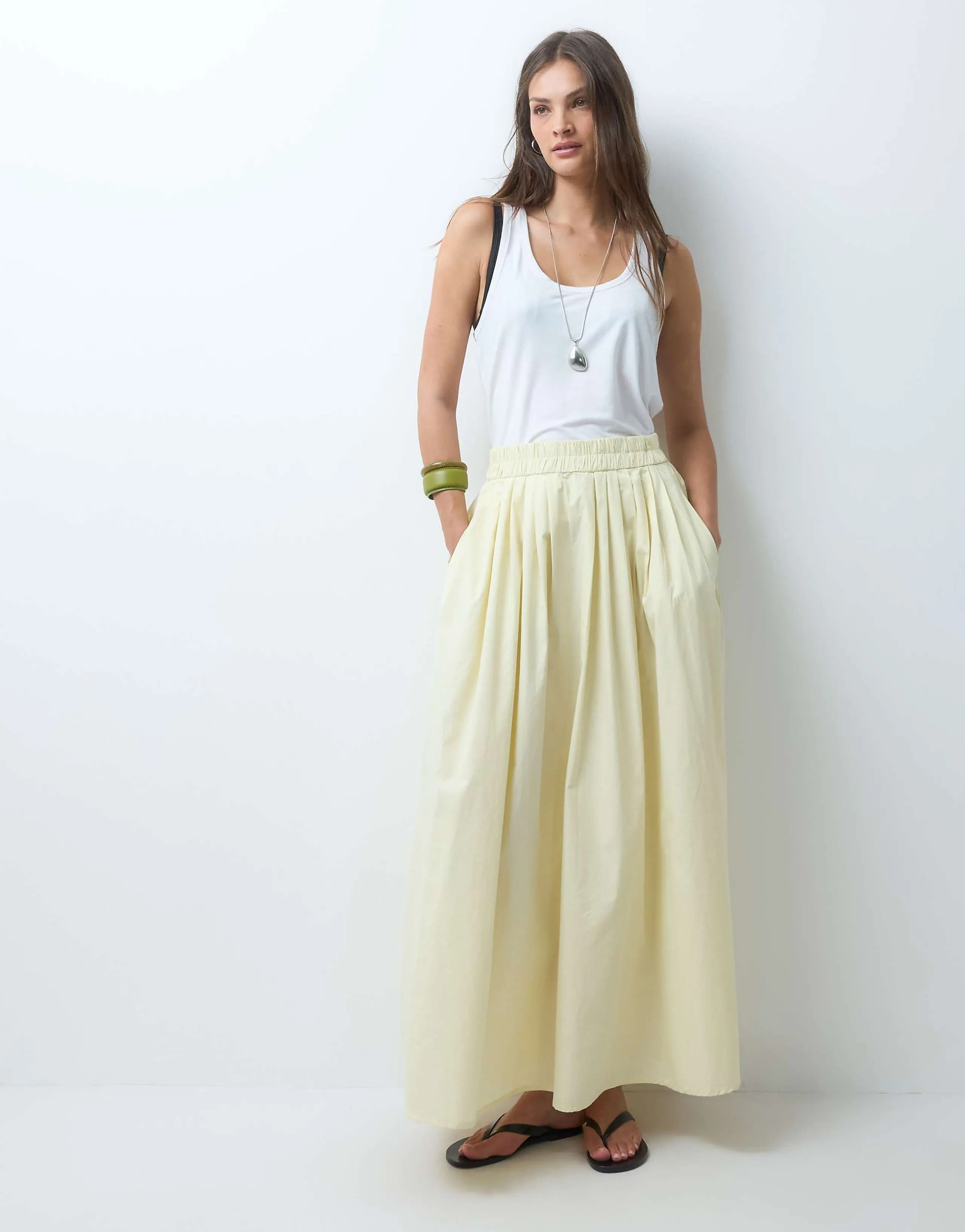 ASOS DESIGN Tall elastic waist volume maxi skirt in buttermilk
