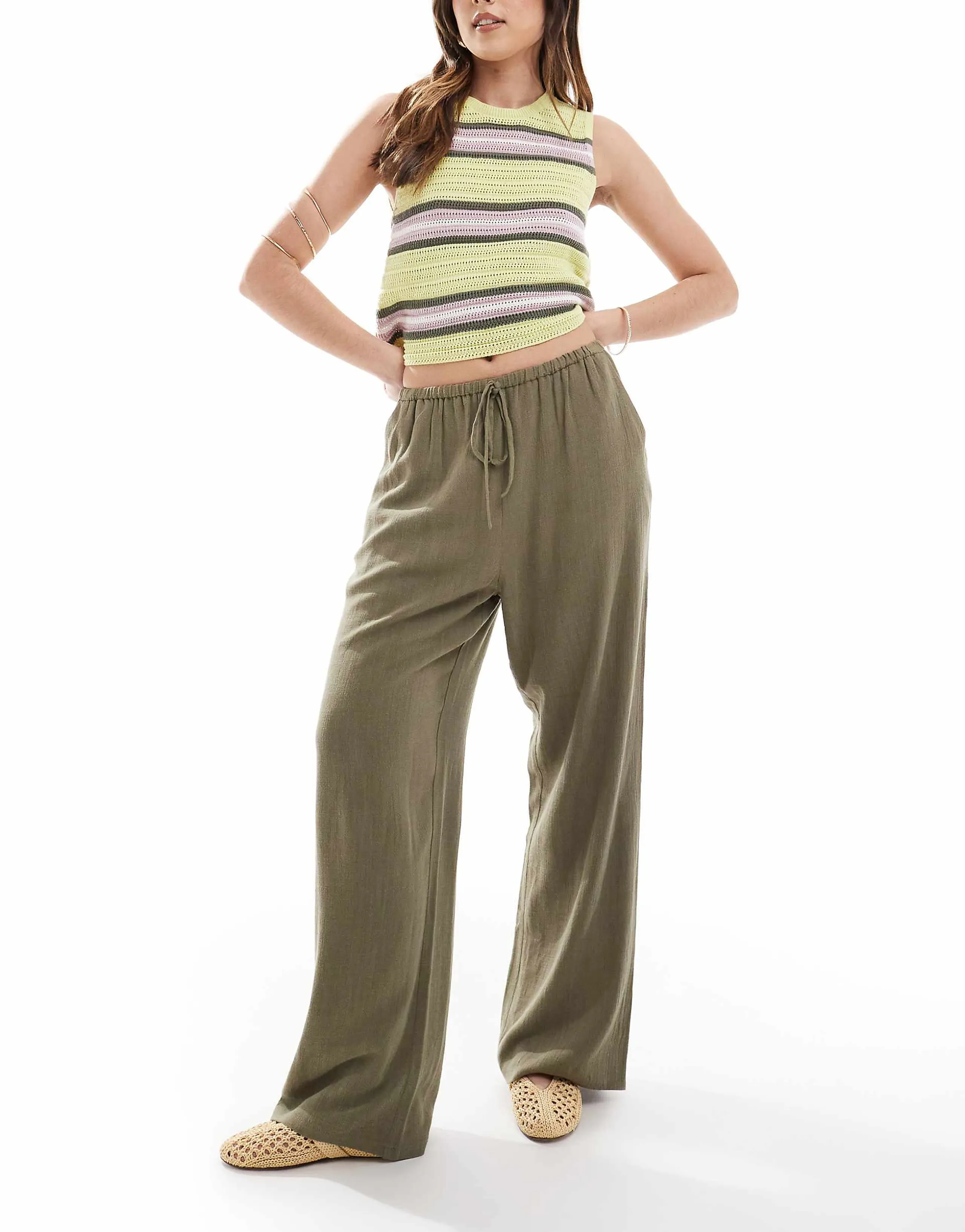 Miss Selfridge linen drawstring waist wide leg pants