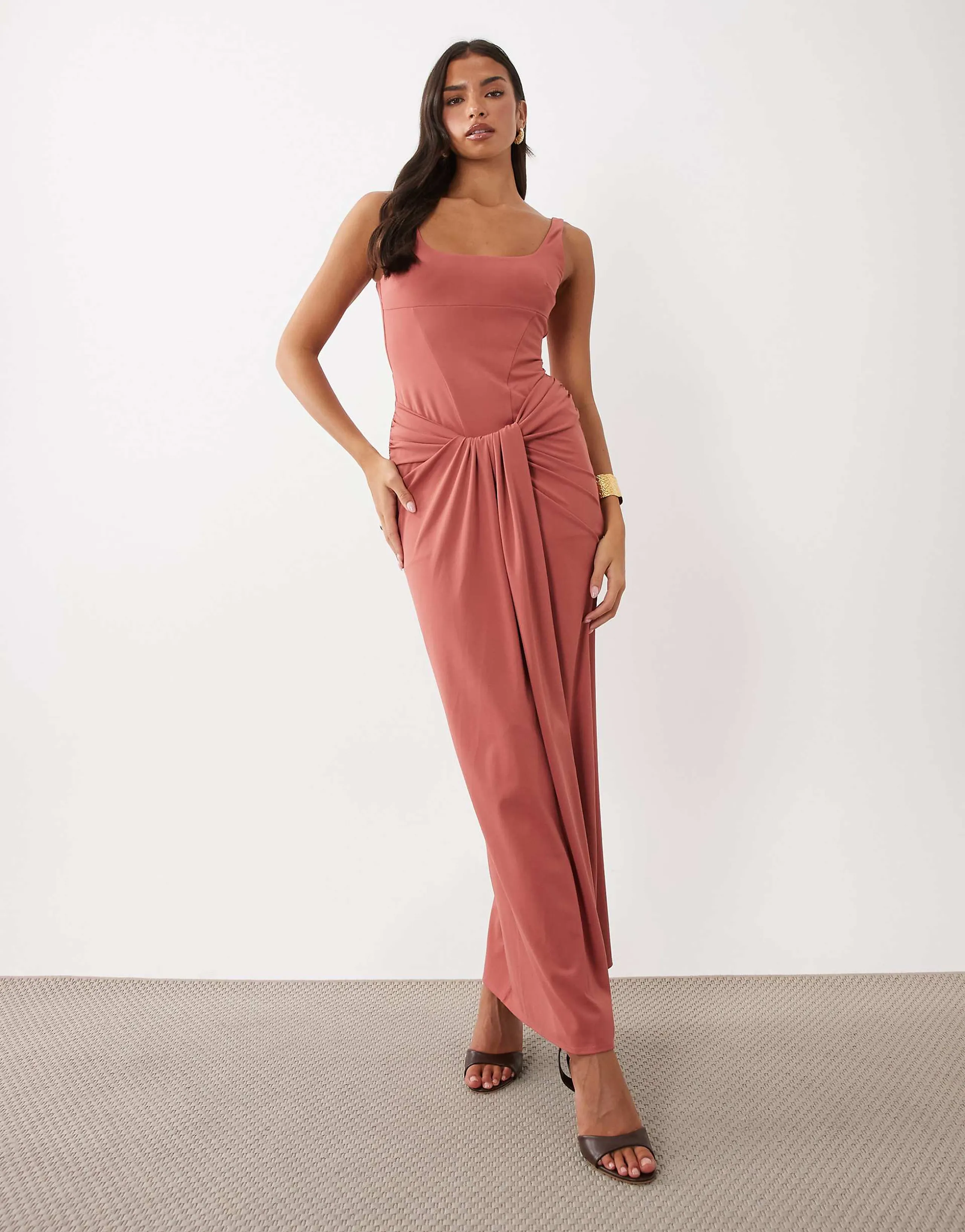 ASOS DESIGN sculpting slinky maxi dress in dusty rose