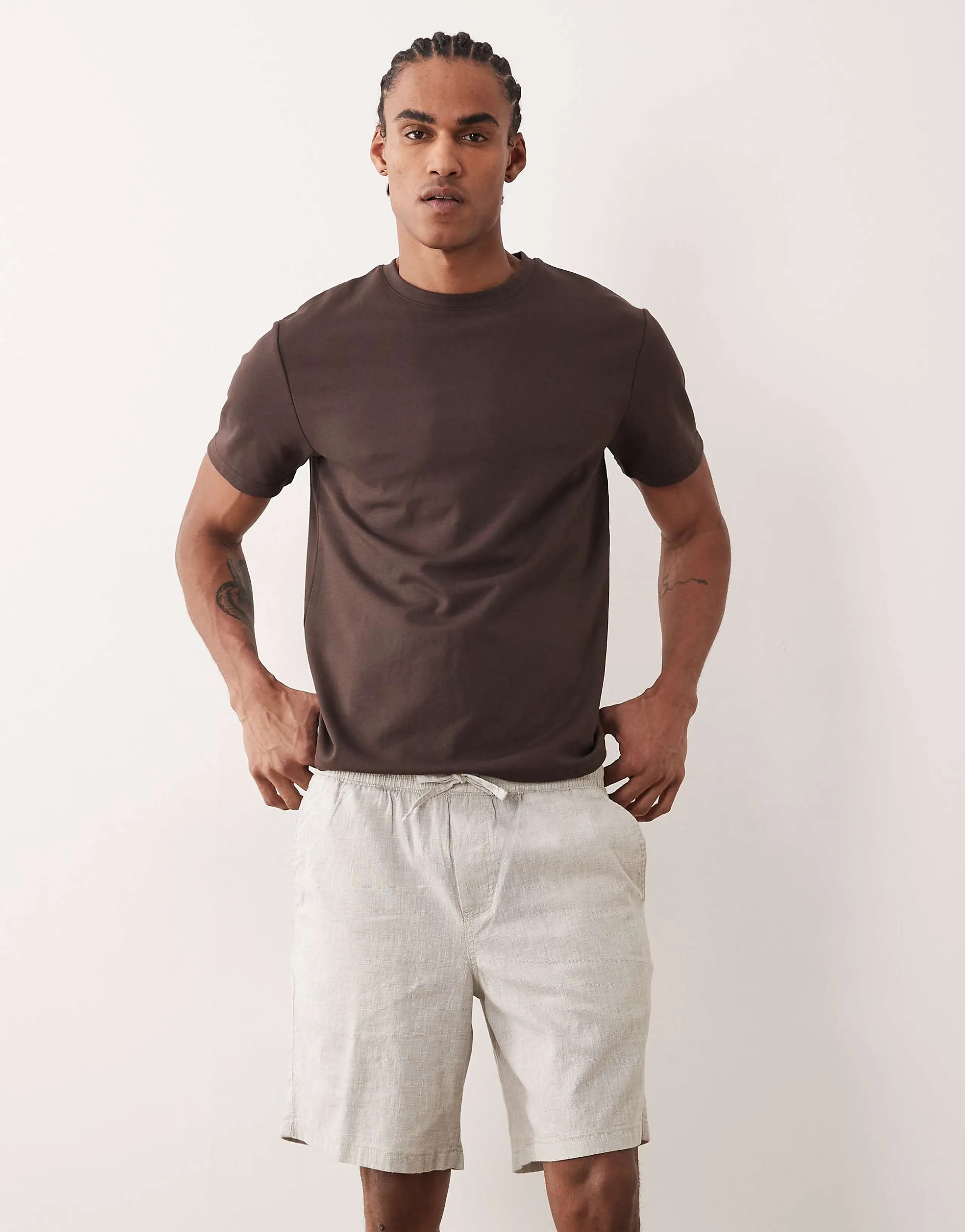 Jack & Jones linen mix drawstring shorts in khaki