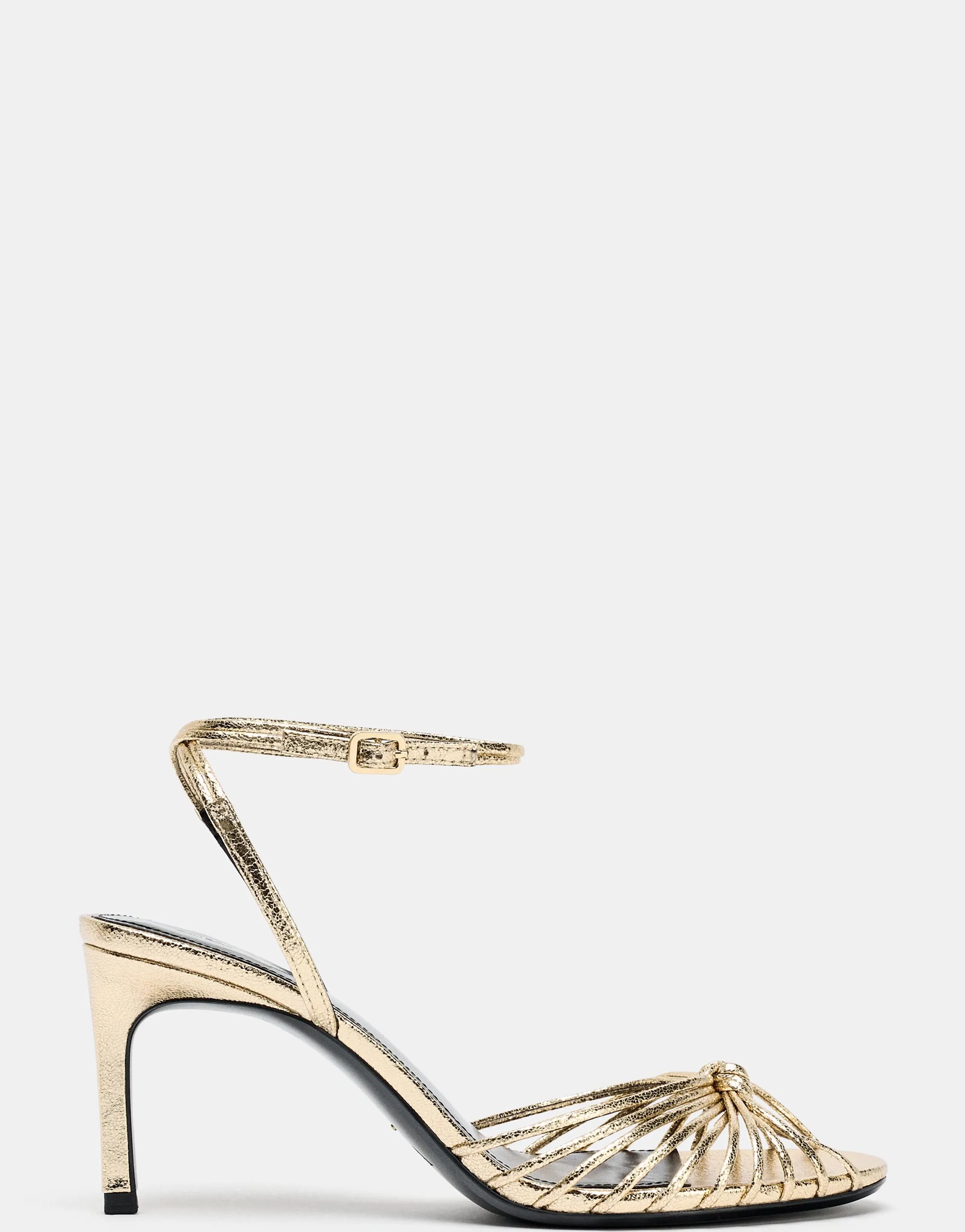 METALLIC KNOTTED HEEL SANDALS