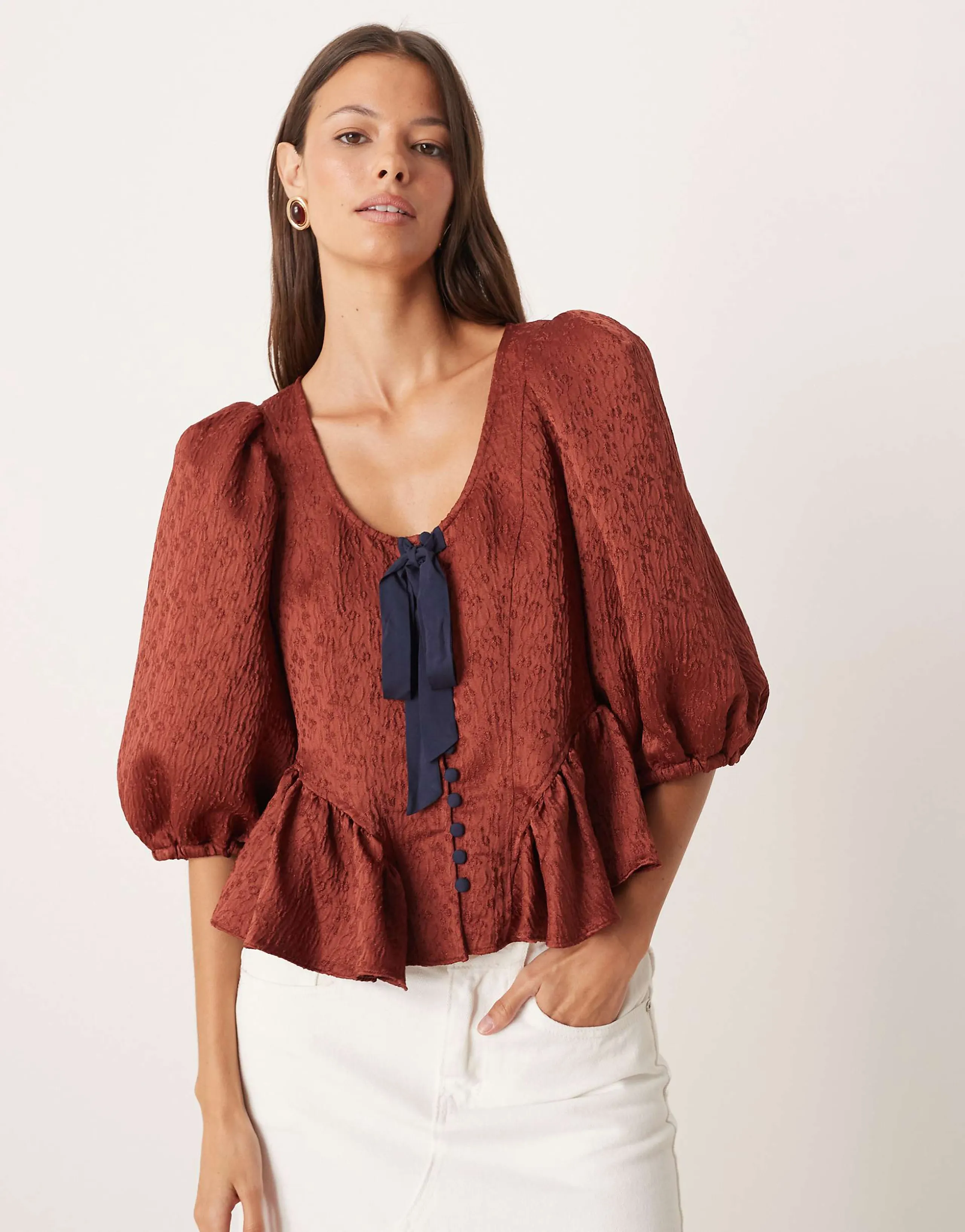 Free People Pamela bow top in spiced rum