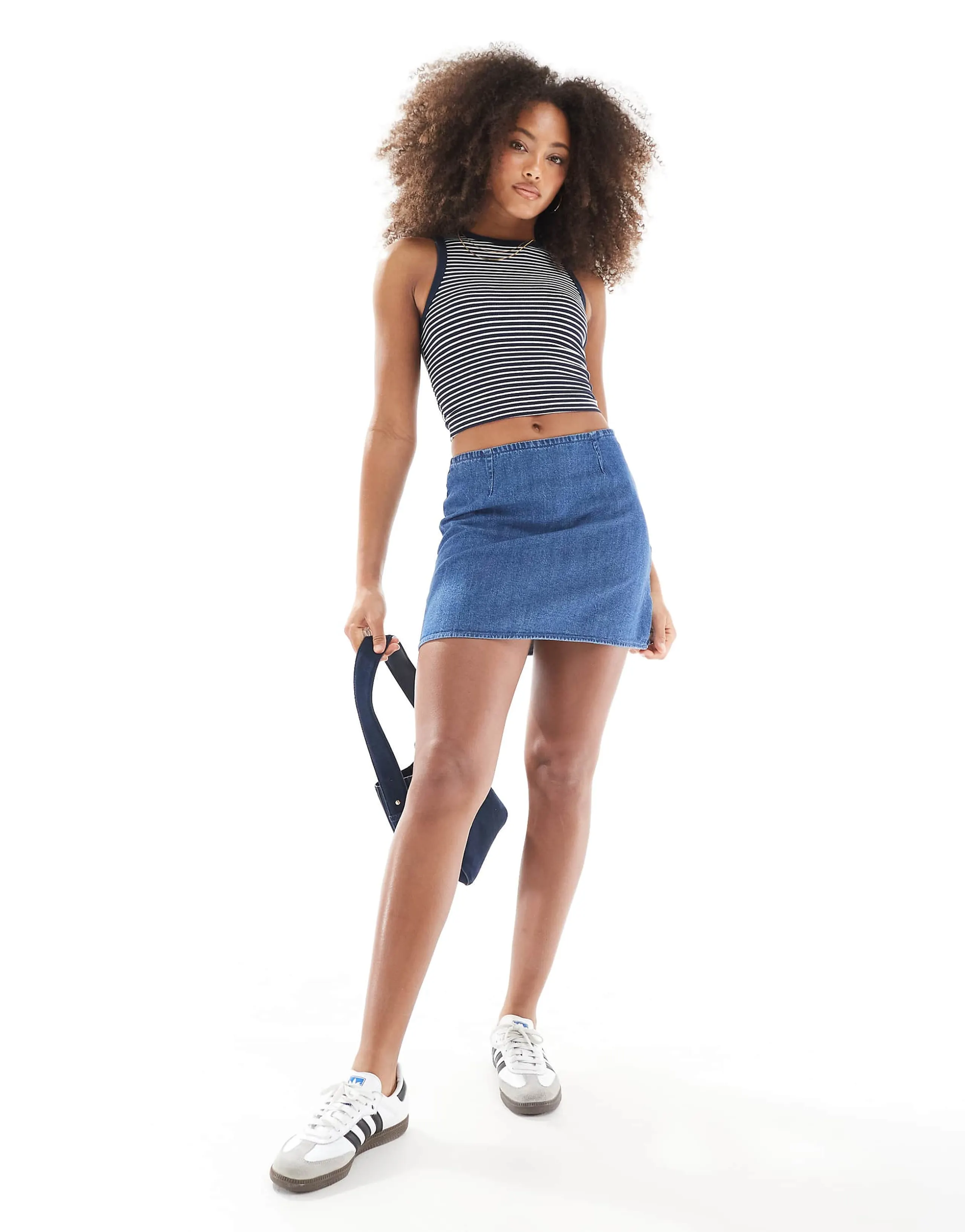 ASOS DESIGN A-line mini skirt in mid wash blue