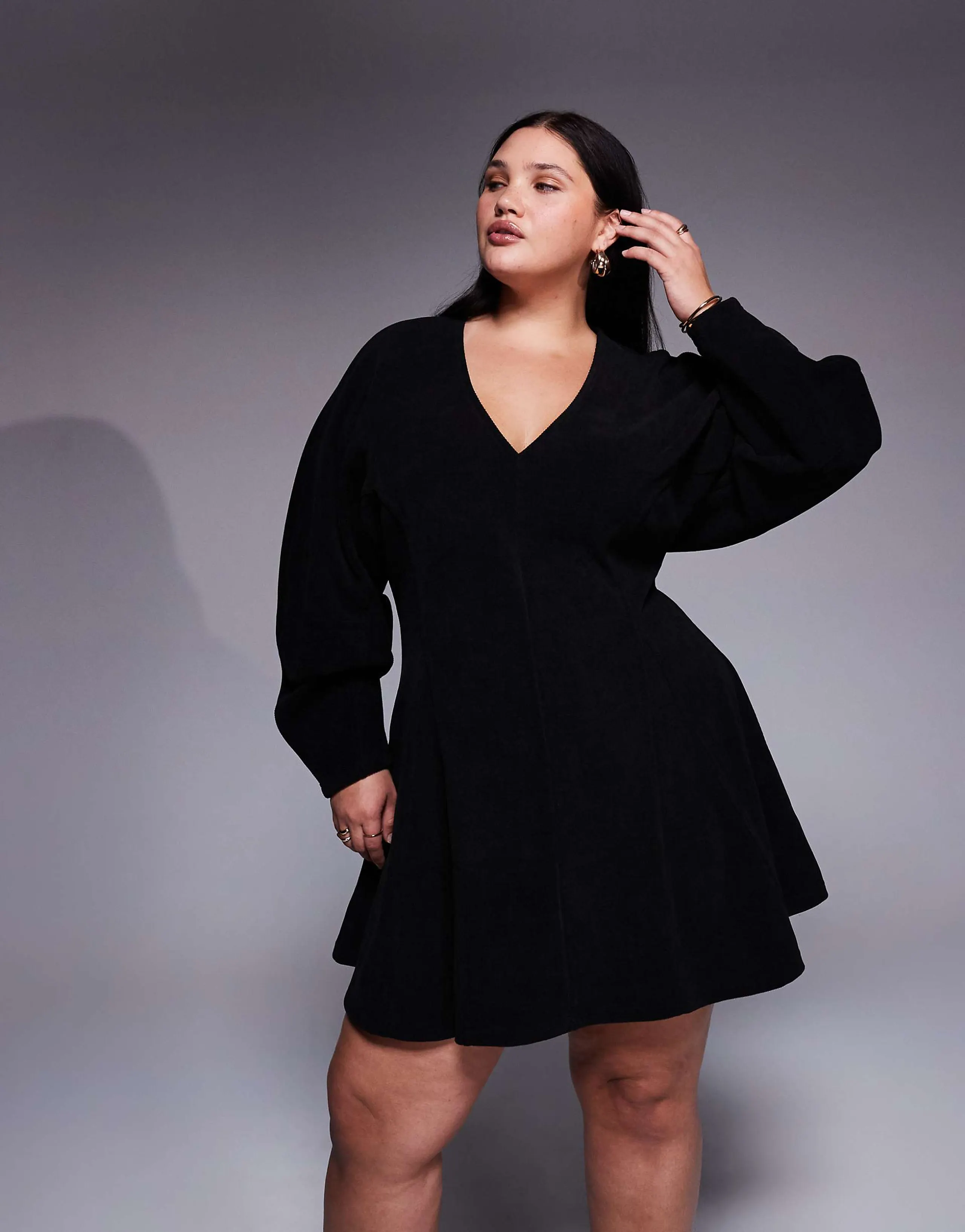 ASOS DESIGN Curve cocoon sleeve corduroy mini dress in black